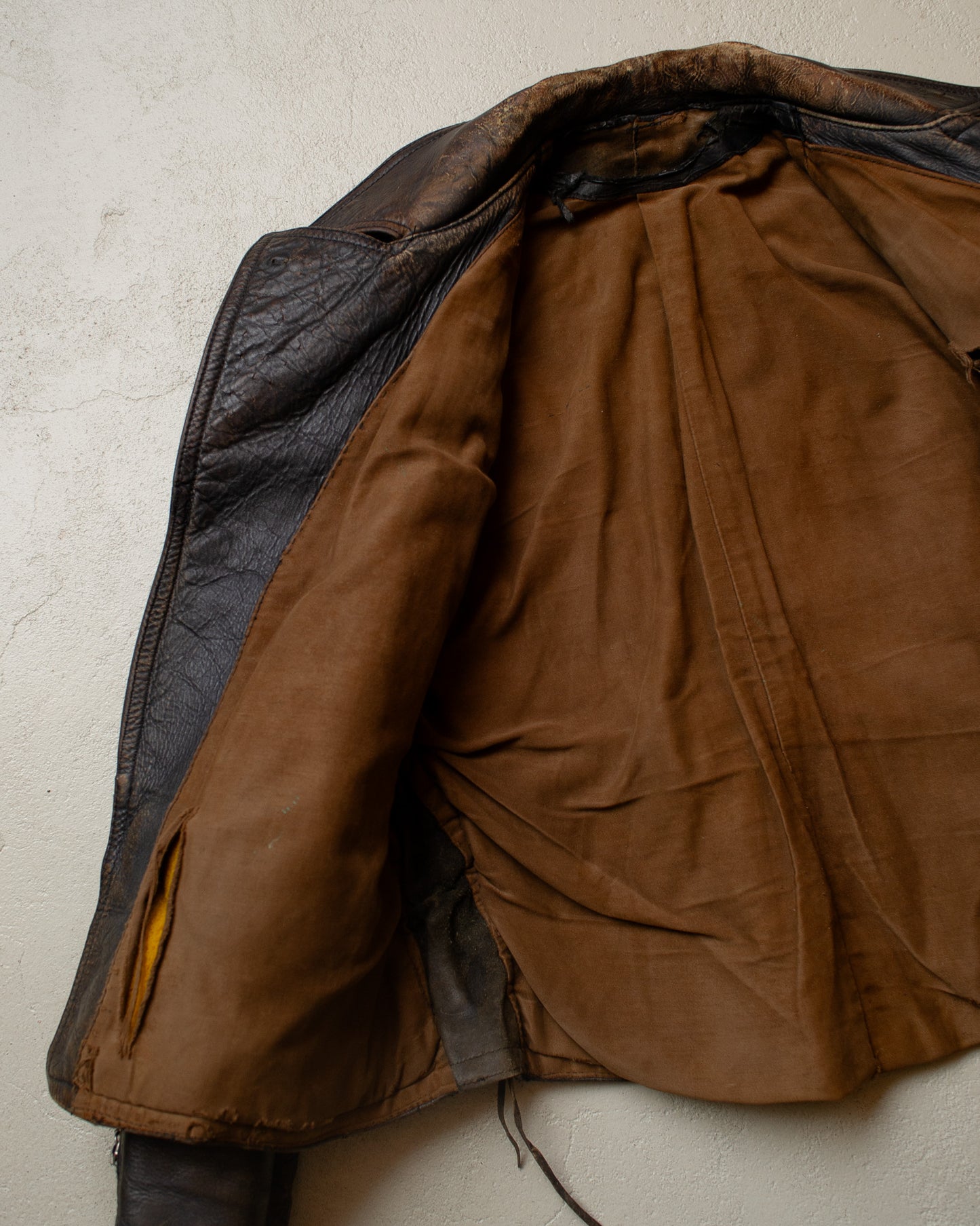 1940s German distressed Leather Biker Jacket black - M