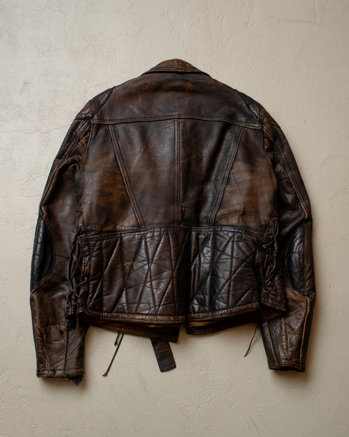 1940s German distressed Leather Biker Jacket black - M