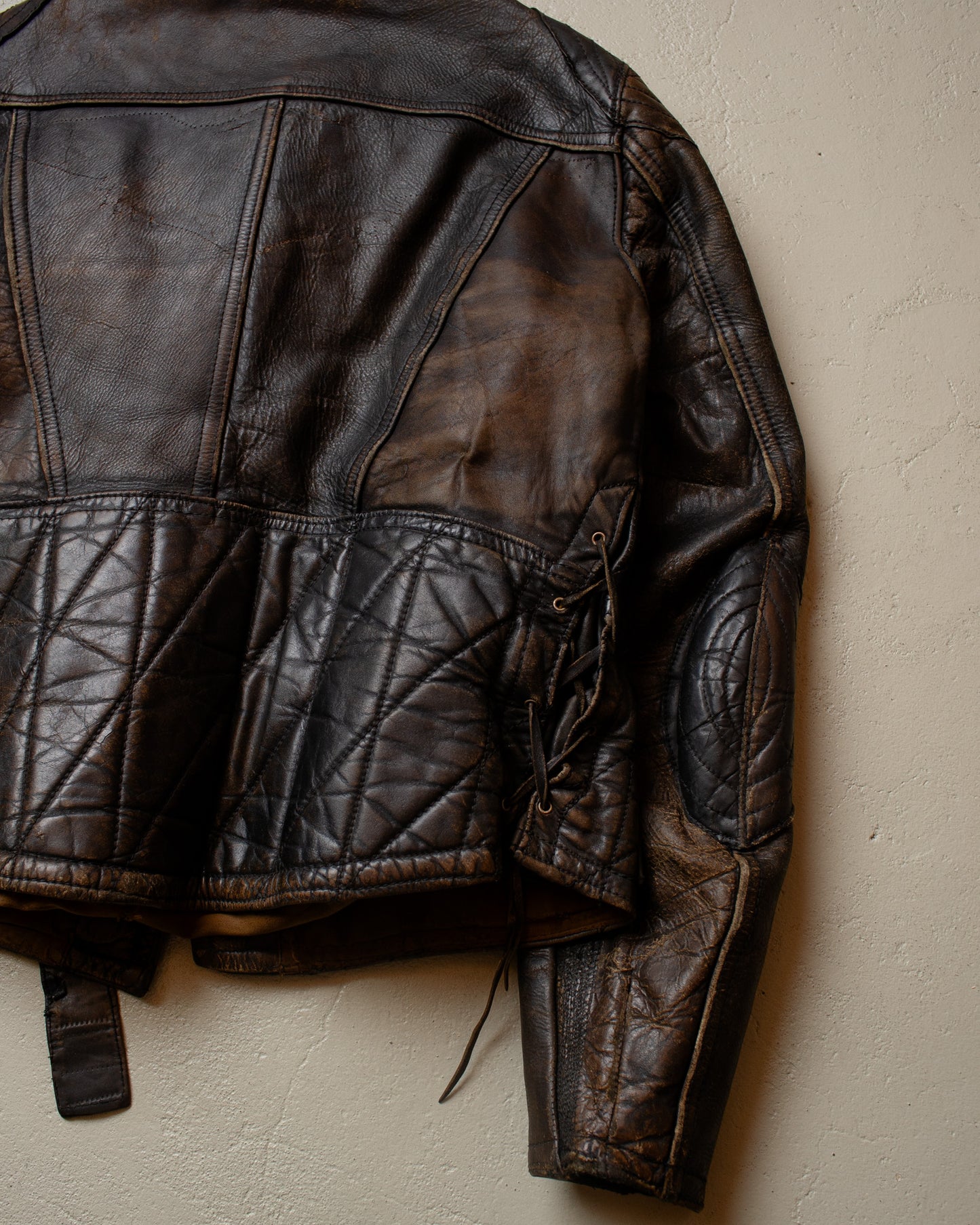 1940s German distressed Leather Biker Jacket black - M