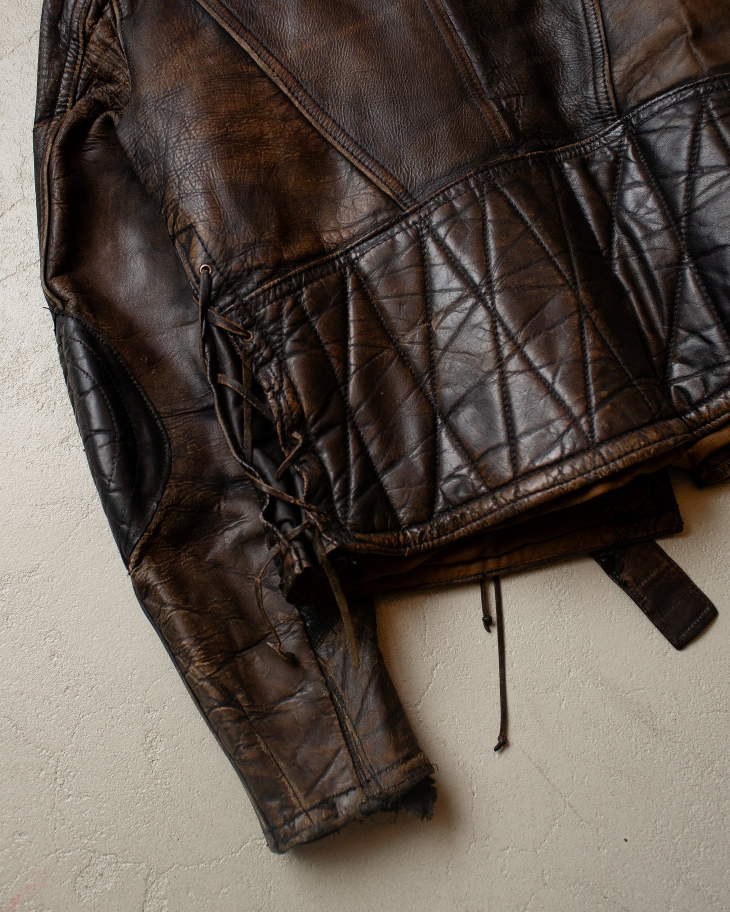 1940s German distressed Leather Biker Jacket black - M