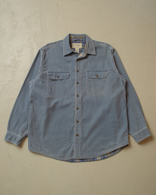 2000s Faded L.L. Bean lined Cotton Shirt blue - XL/XXL