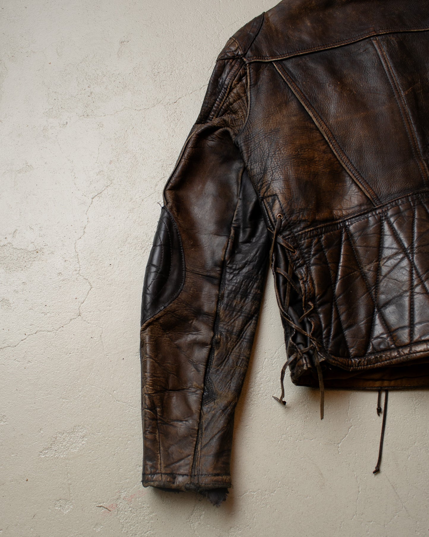 1940s German distressed Leather Biker Jacket black - M
