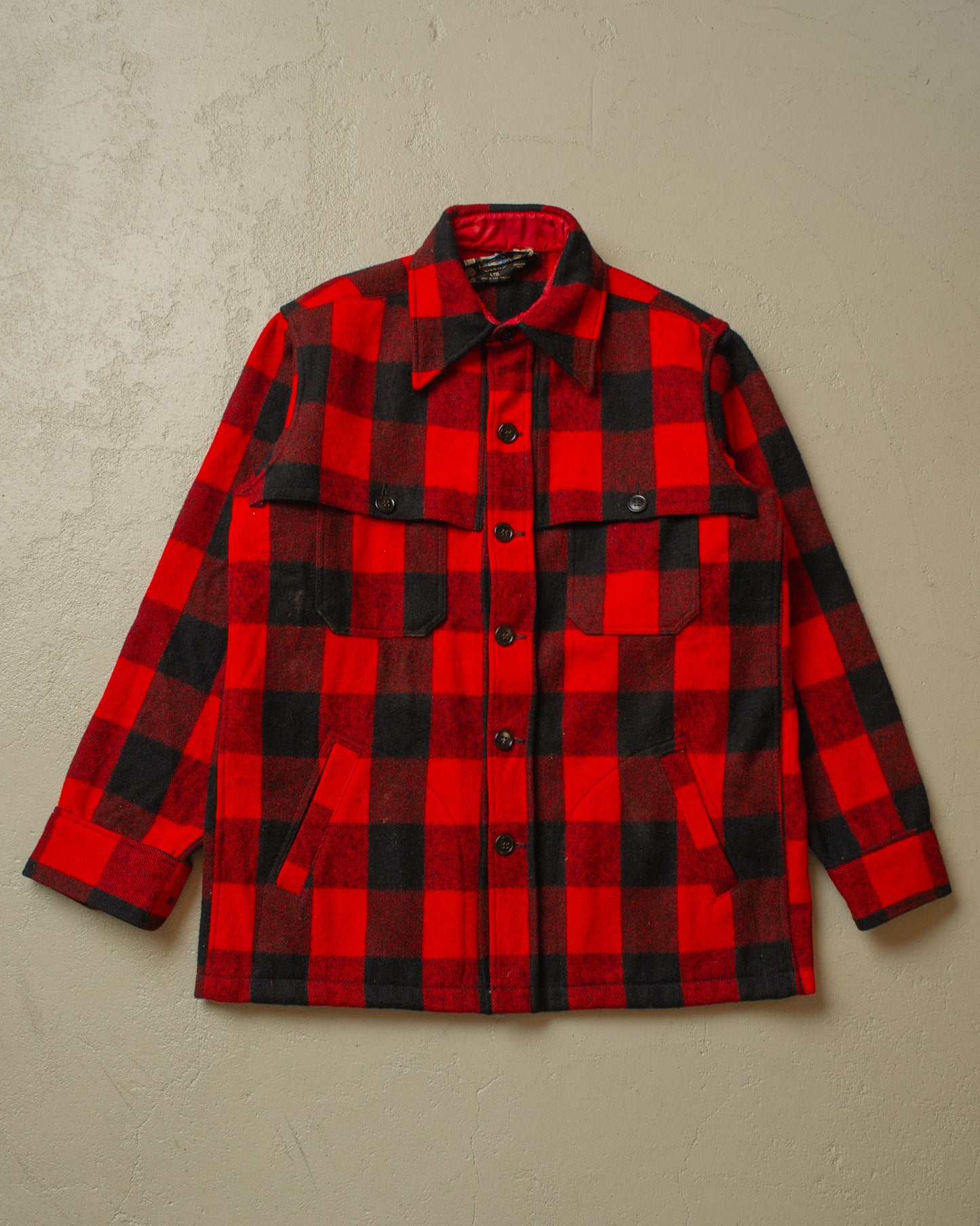 1960s Swanndri Wool Buffalo Plaid Shirt Jacket red/black - L