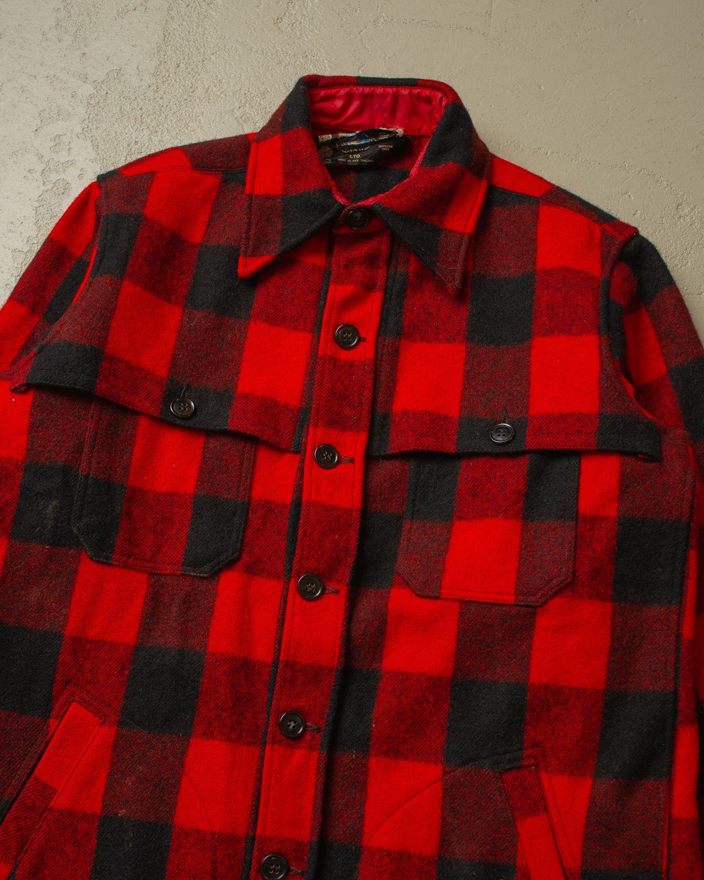 1960s Swanndri Wool Buffalo Plaid Shirt Jacket red/black - L