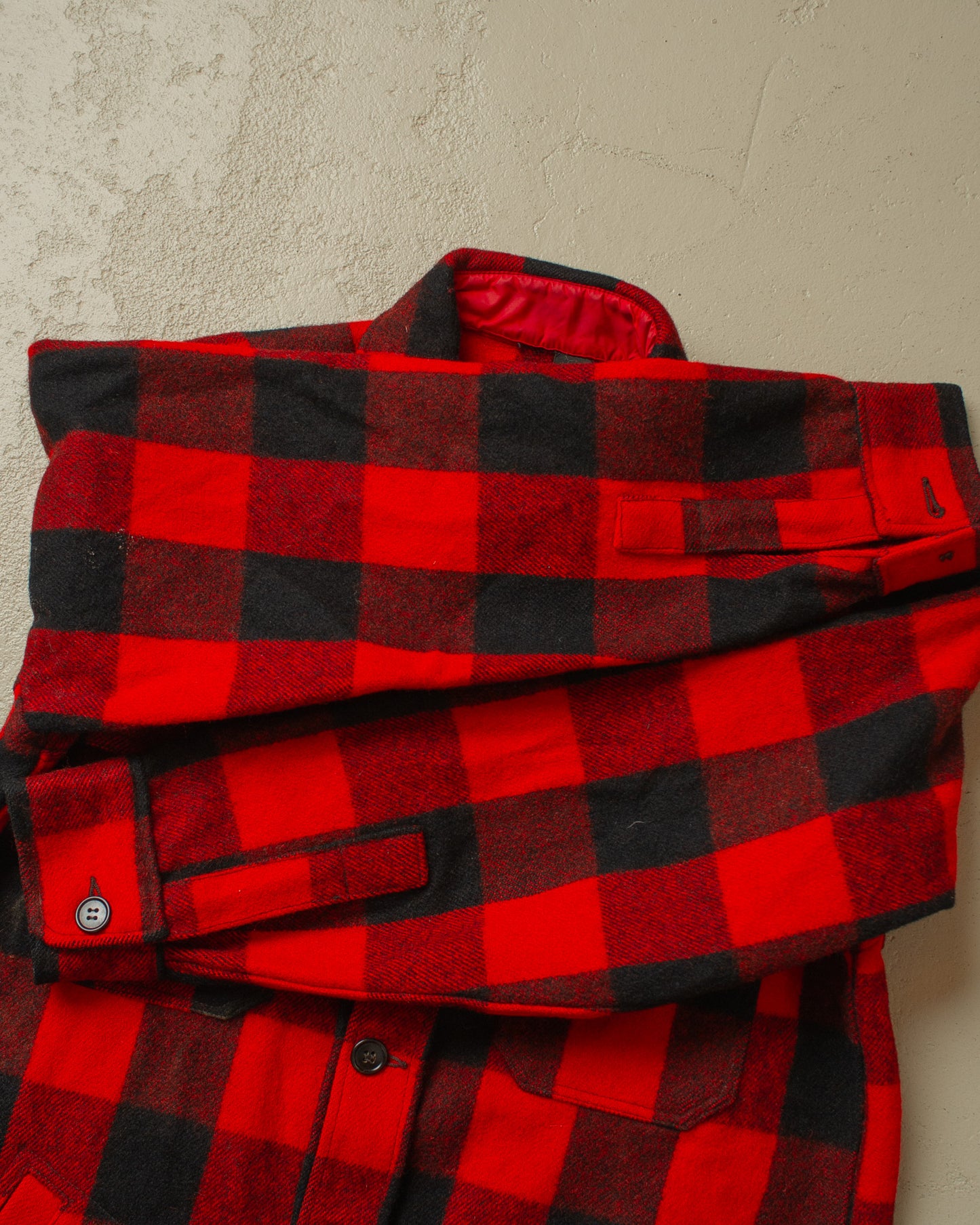 1960s Swanndri Wool Buffalo Plaid Shirt Jacket red/black - L