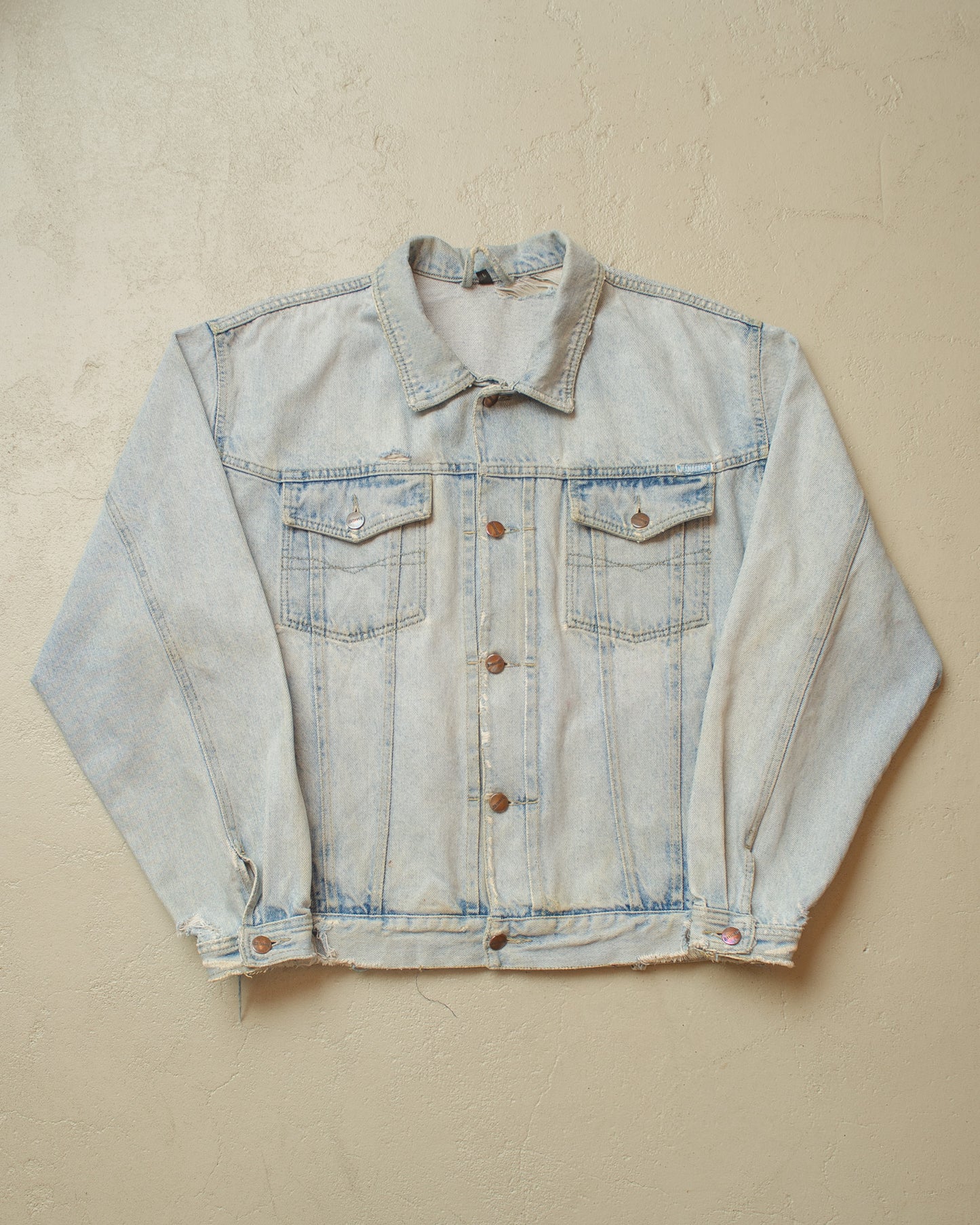 1980s Euro distressed Denim Jacket blue - L/XL