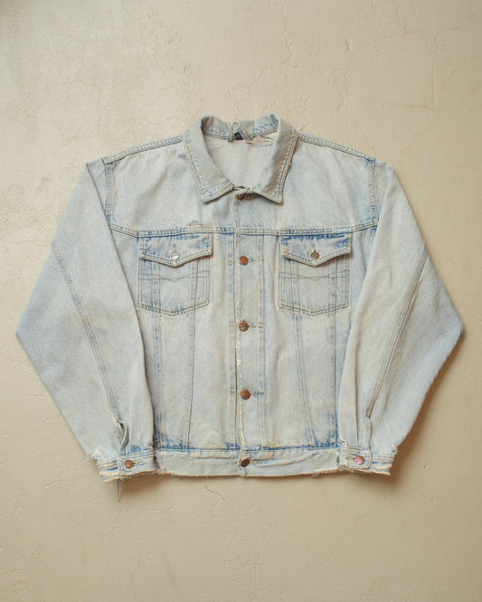 1980s Euro distressed Denim Jacket blue - L/XL