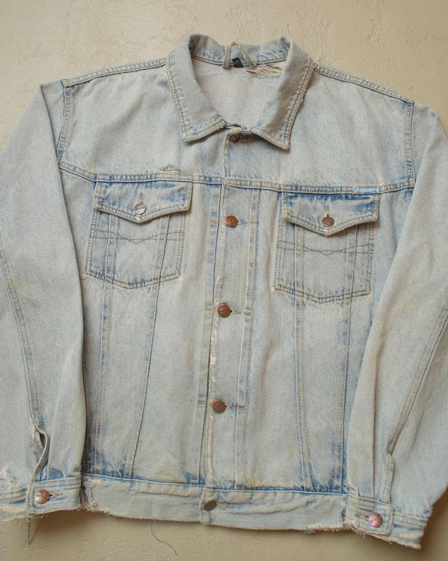 1980s Euro distressed Denim Jacket blue - L/XL