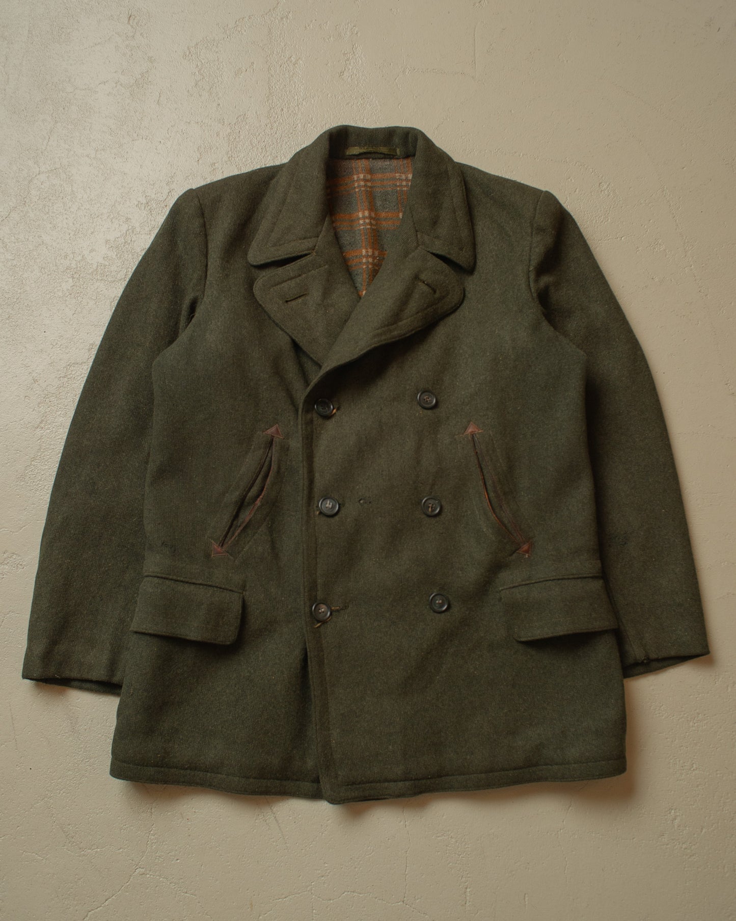 1950s German Half Belted Wool Sports Coat green - L