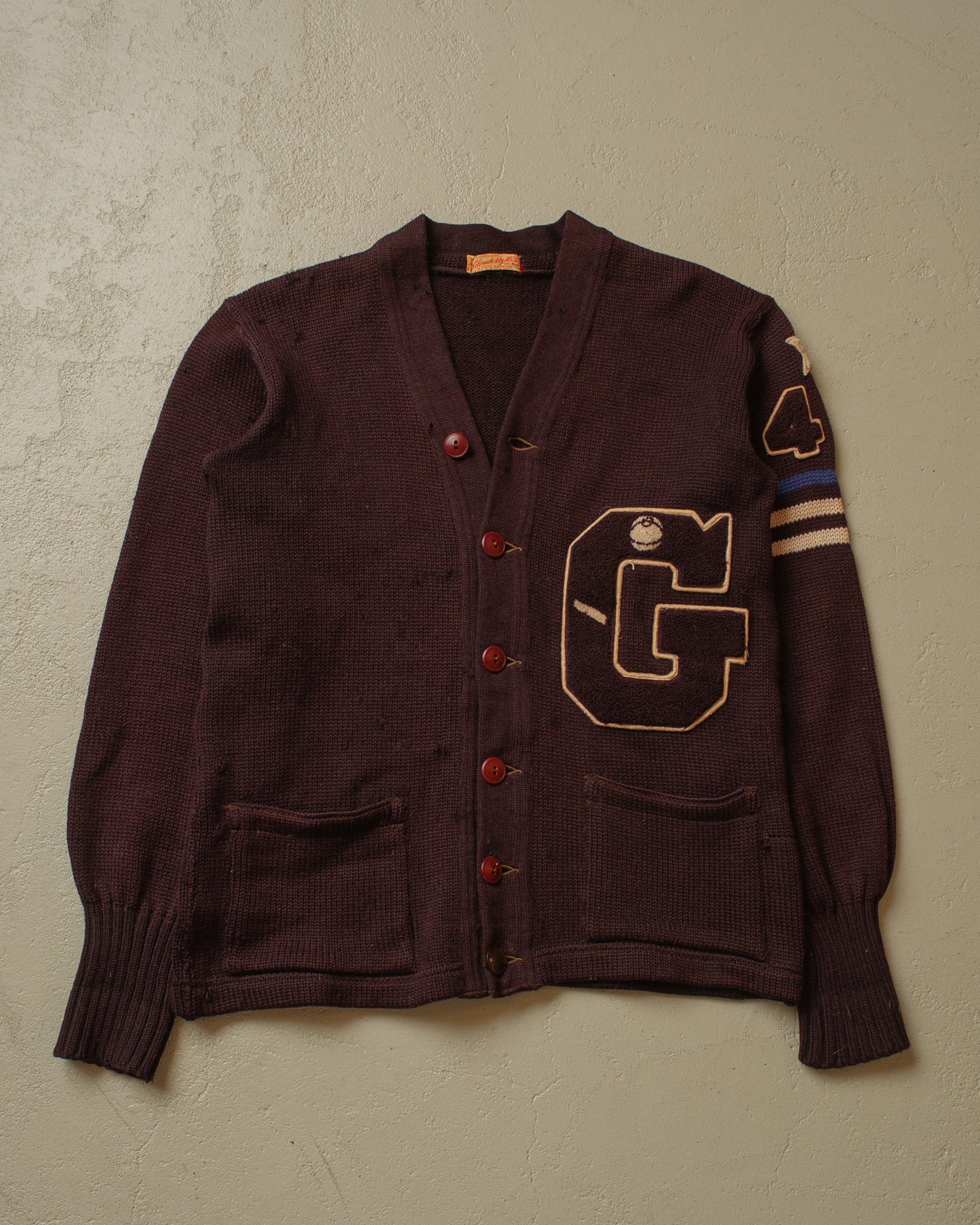 1940s Varsity Knit Cardigan burgundy - M