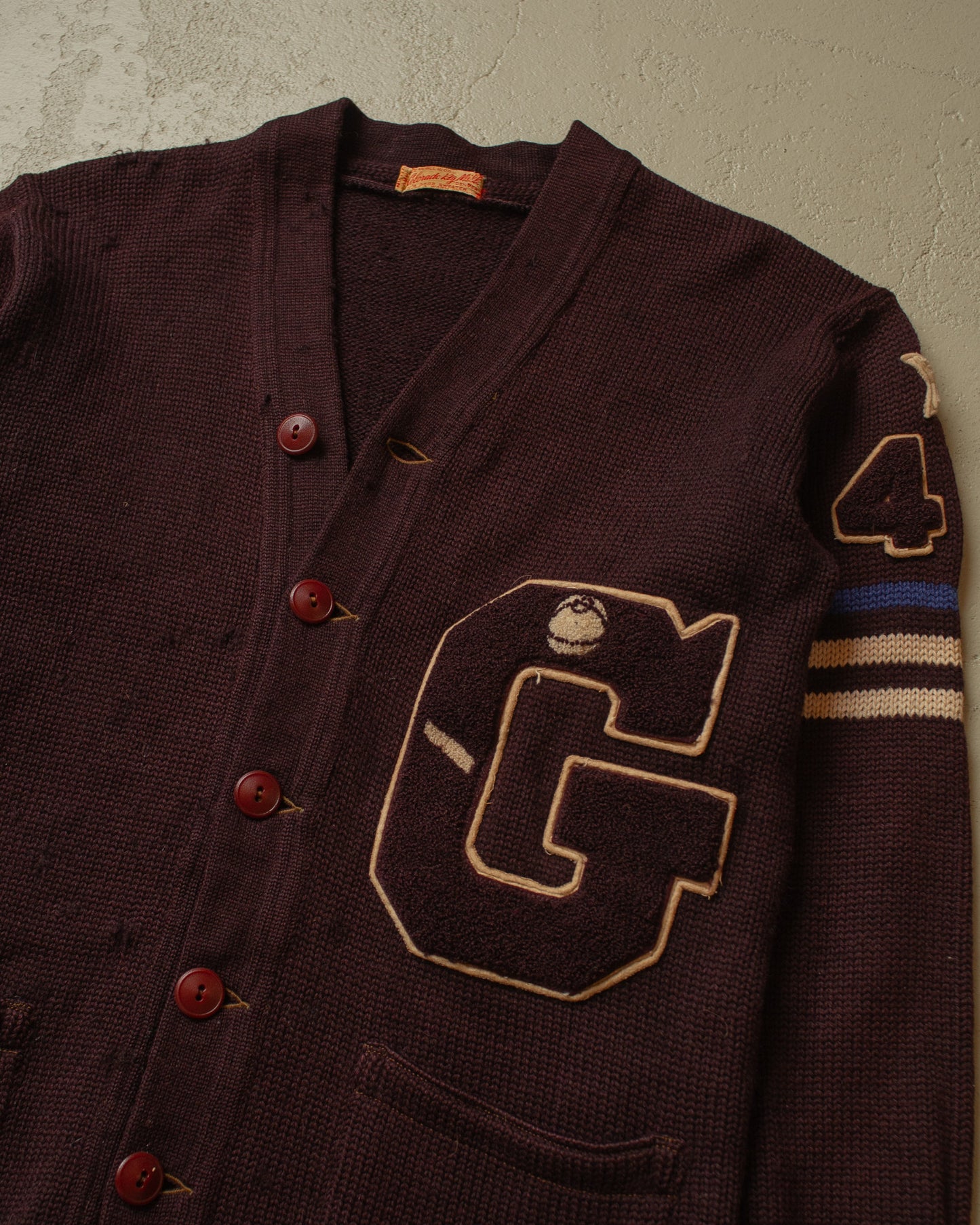 1940s Varsity Knit Cardigan burgundy - M