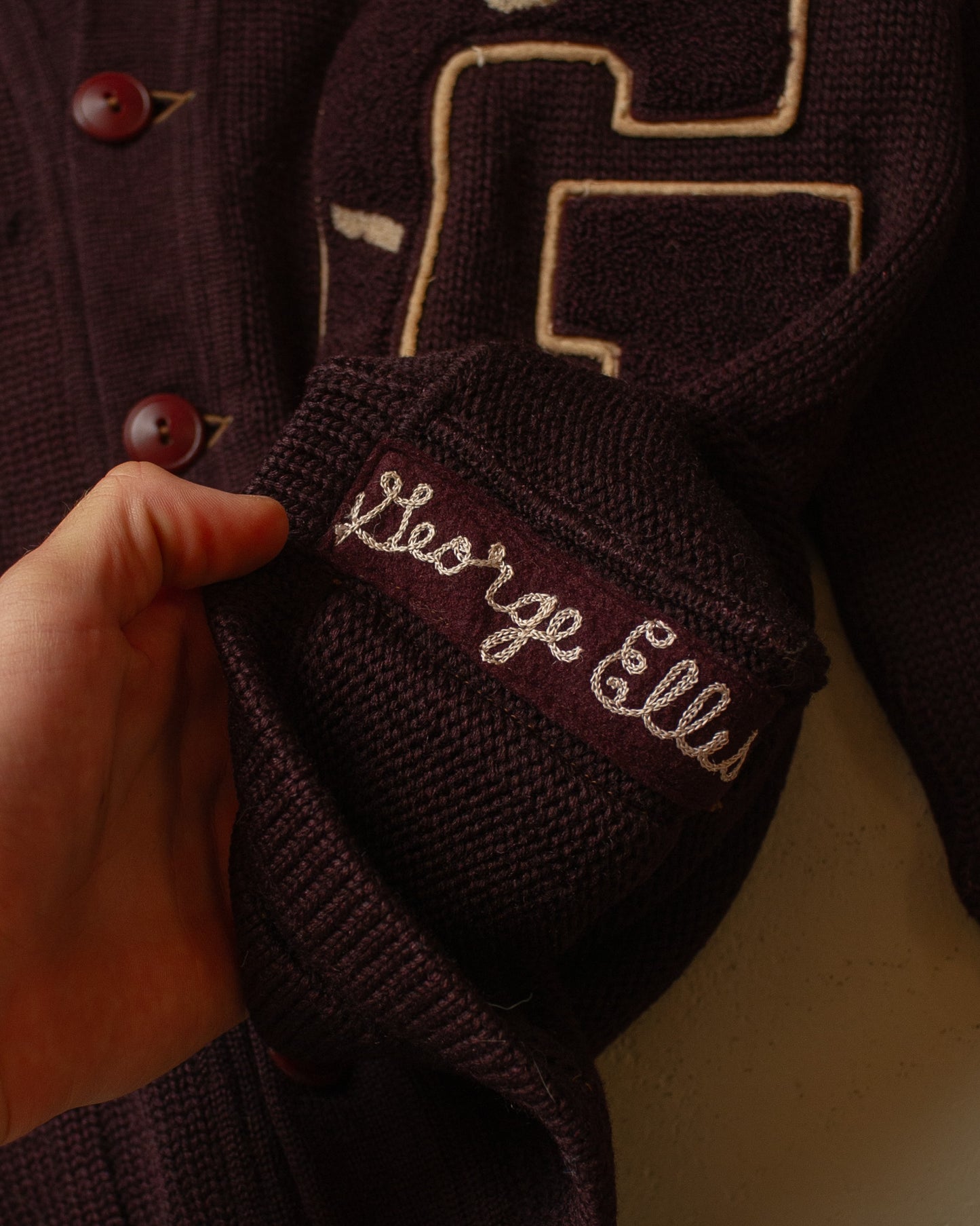 1940s Varsity Knit Cardigan burgundy - M