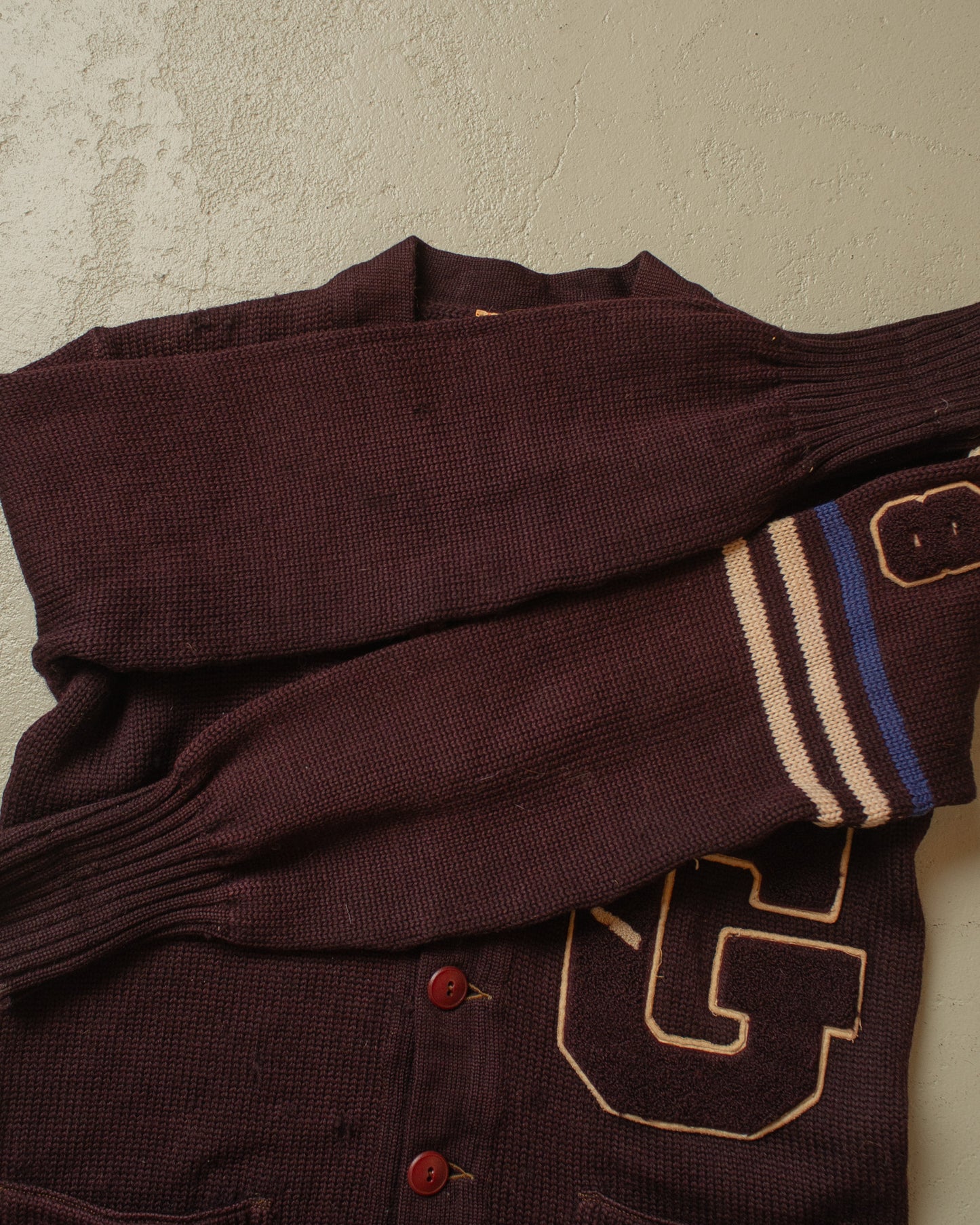 1940s Varsity Knit Cardigan burgundy - M