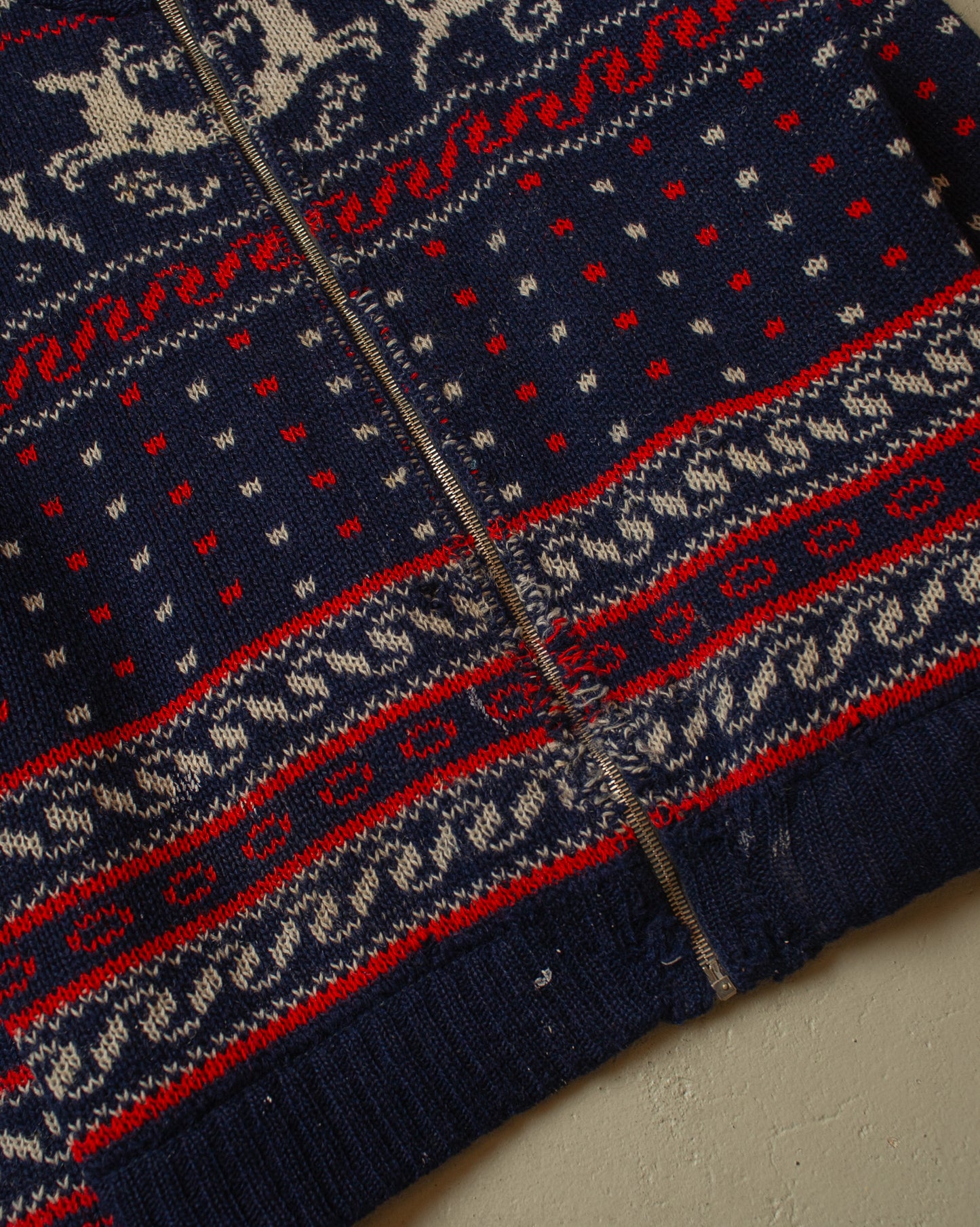 1960s distressed Printed Knit Jacket navyblue - M