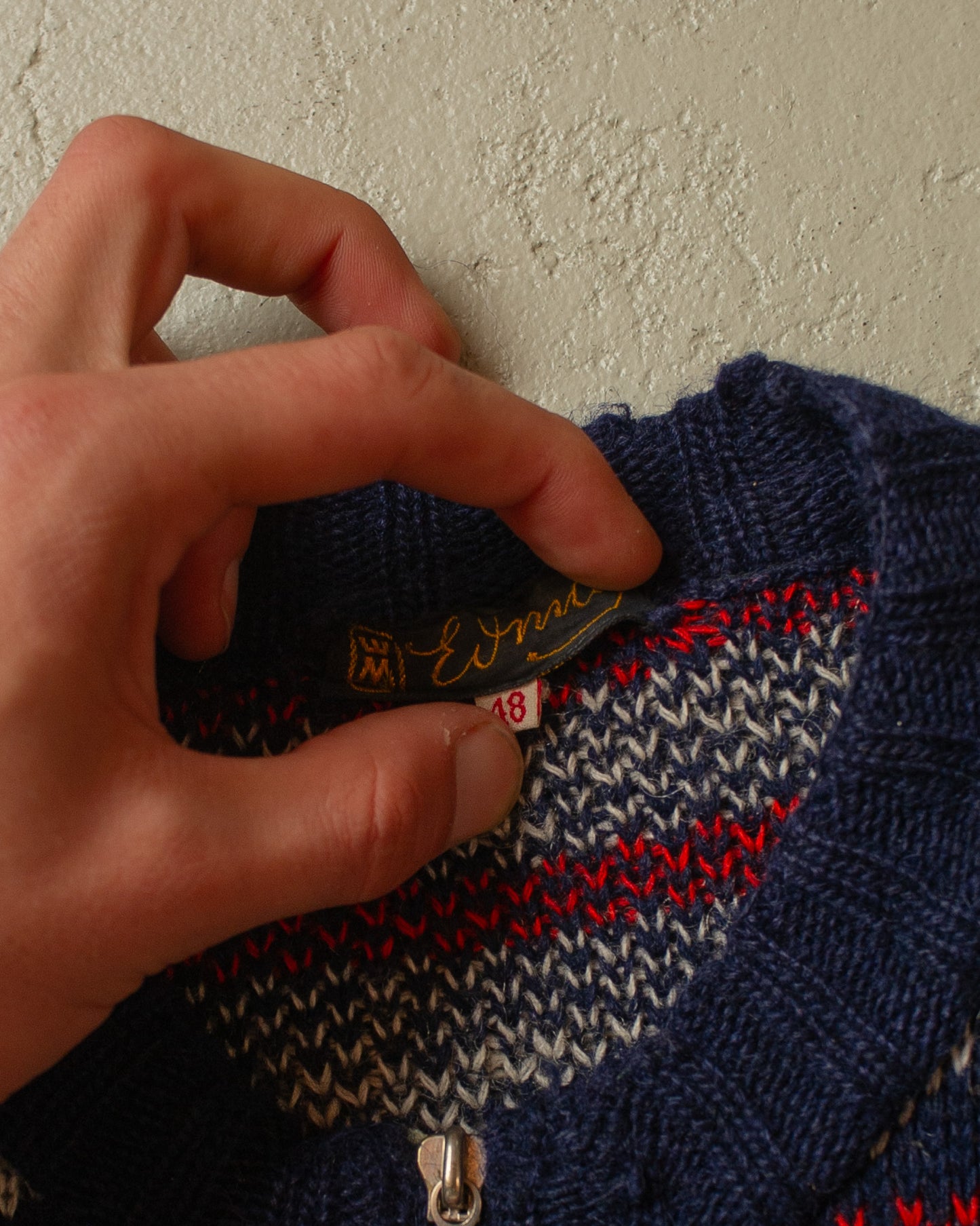 1960s distressed Printed Knit Jacket navyblue - M