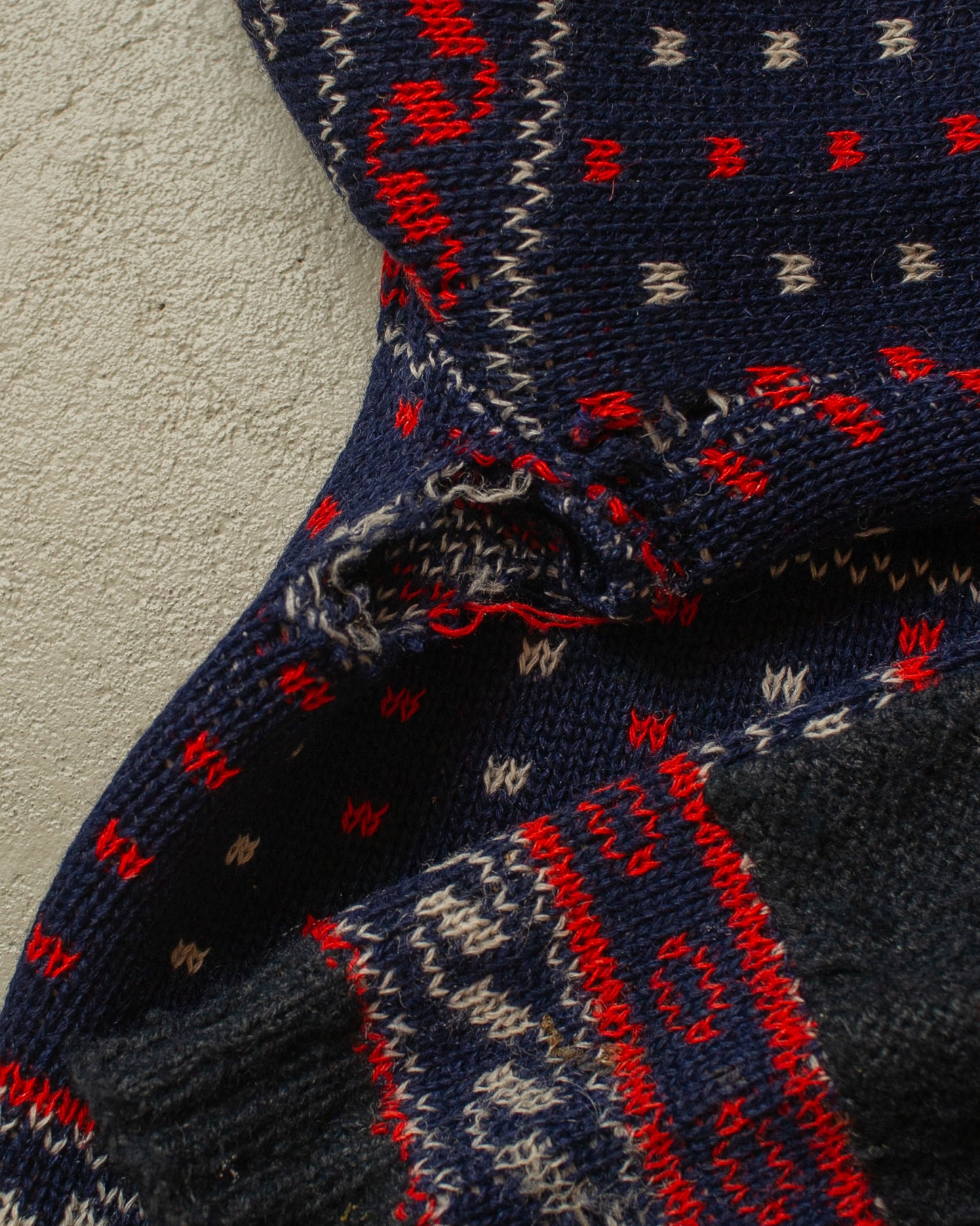 1960s distressed Printed Knit Jacket navyblue - M