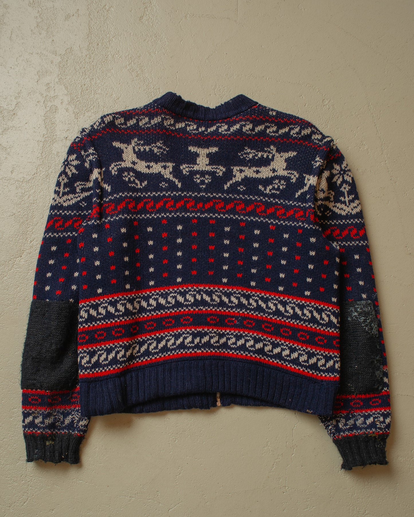 1960s distressed Printed Knit Jacket navyblue - M