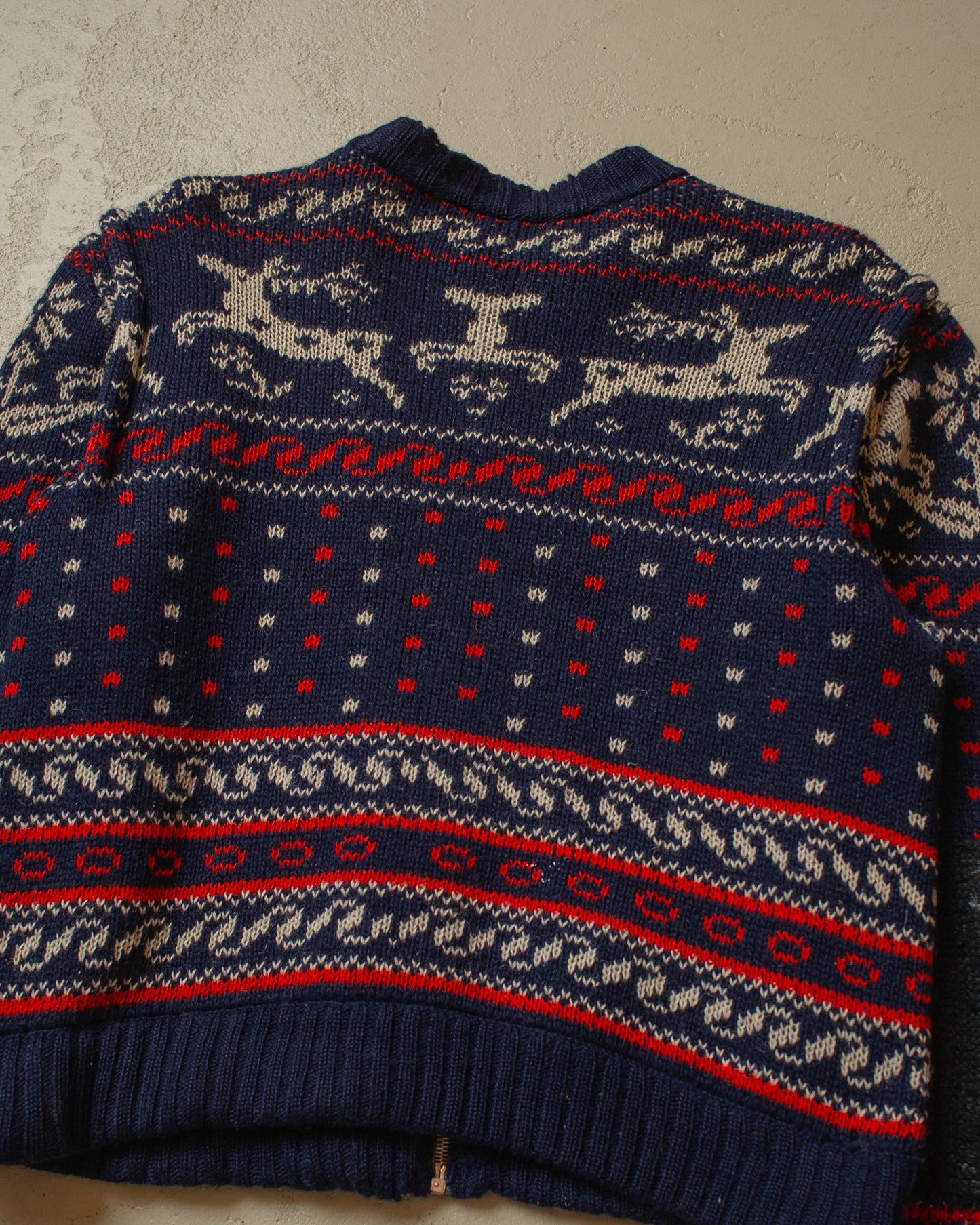 1960s distressed Printed Knit Jacket navyblue - M