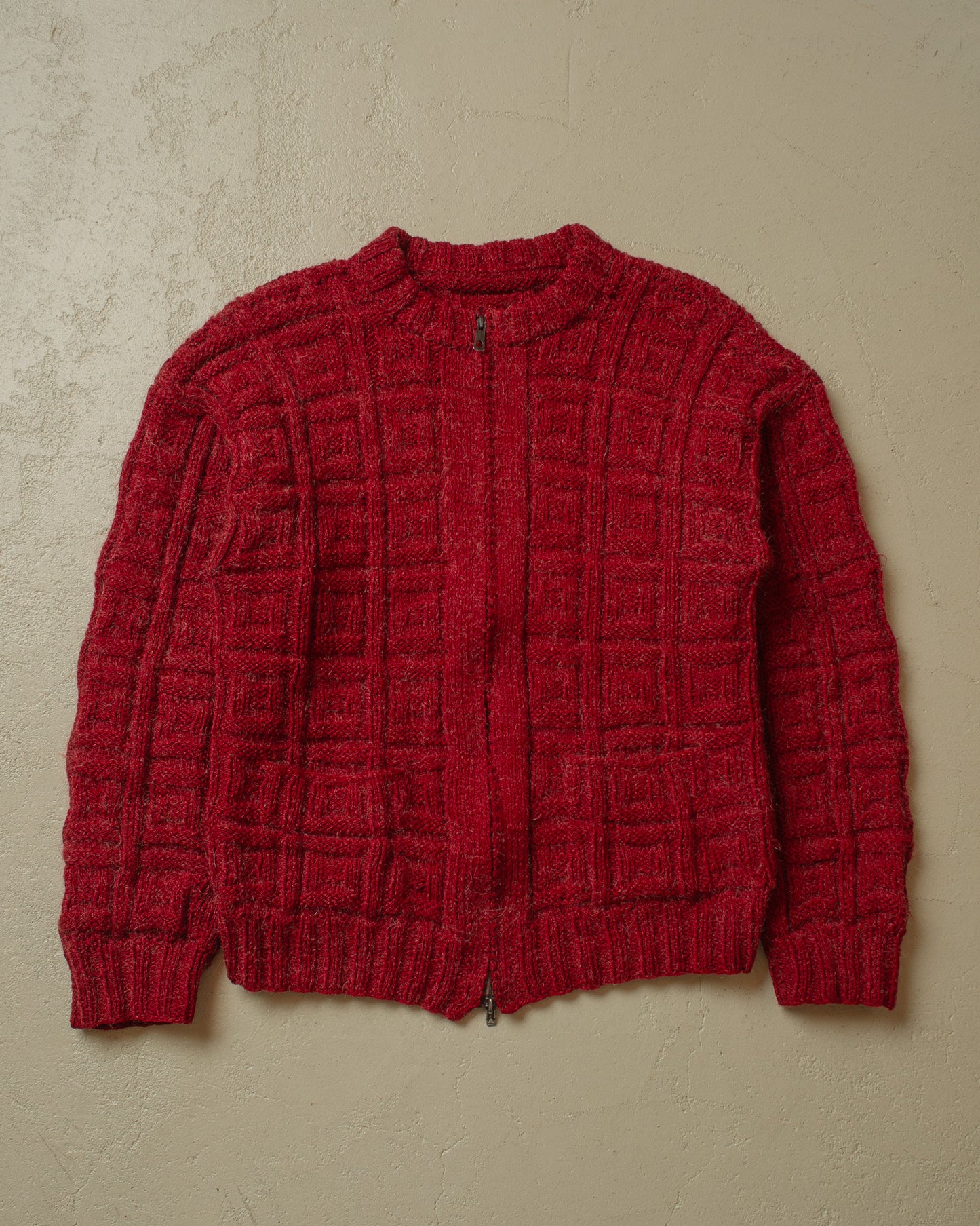 1970s Textured Homemade Knit Jacket burgundy - M/L