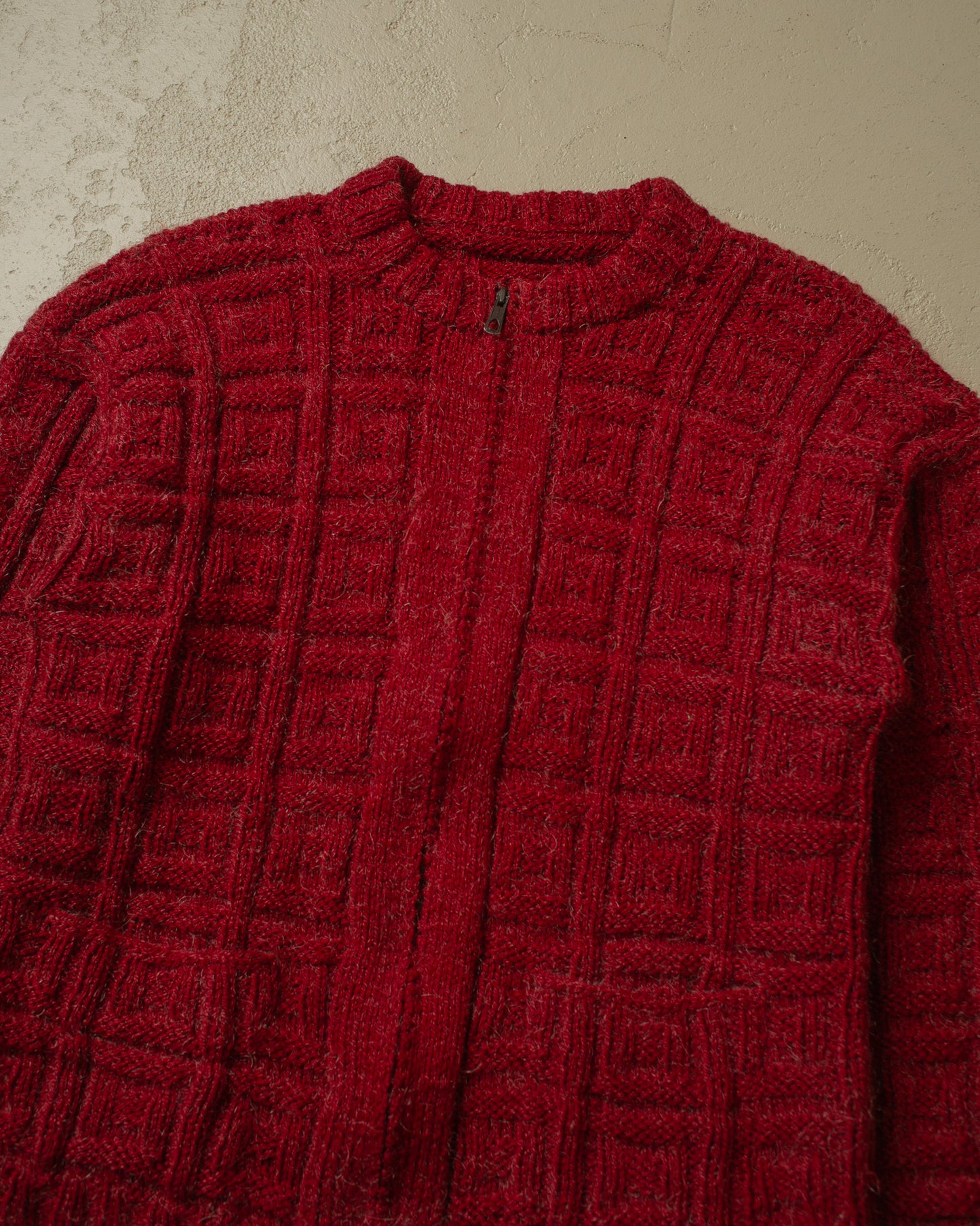 1970s Textured Homemade Knit Jacket burgundy - M/L