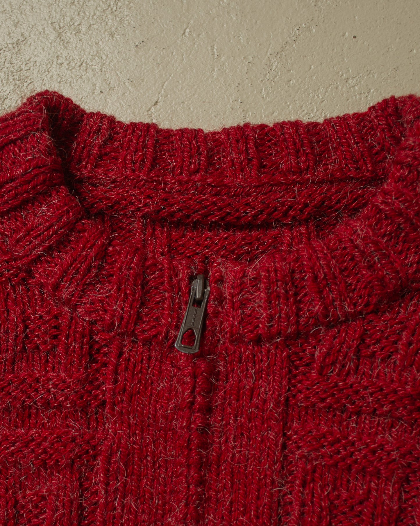 1970s Textured Homemade Knit Jacket burgundy - M/L