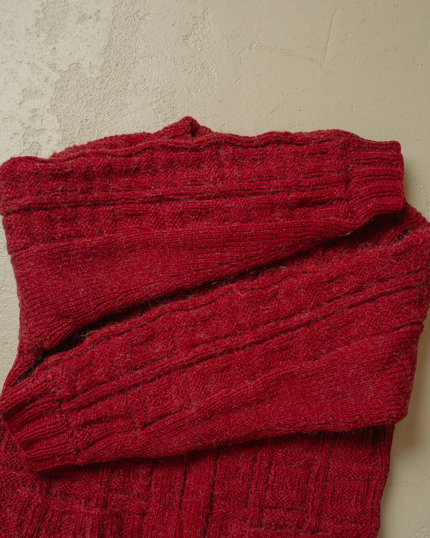 1970s Textured Homemade Knit Jacket burgundy - M/L