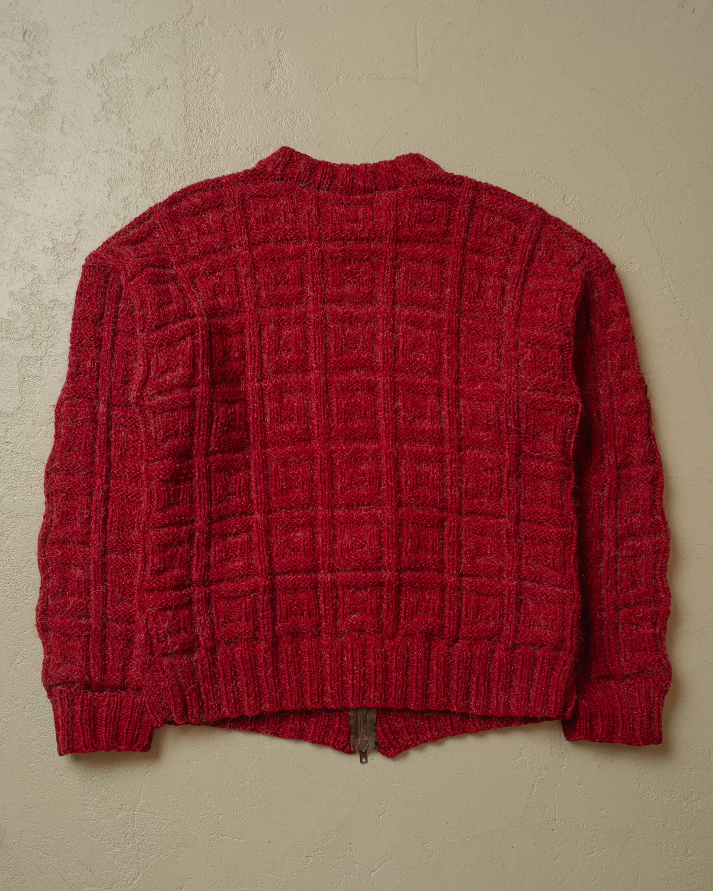 1970s Textured Homemade Knit Jacket burgundy - M/L