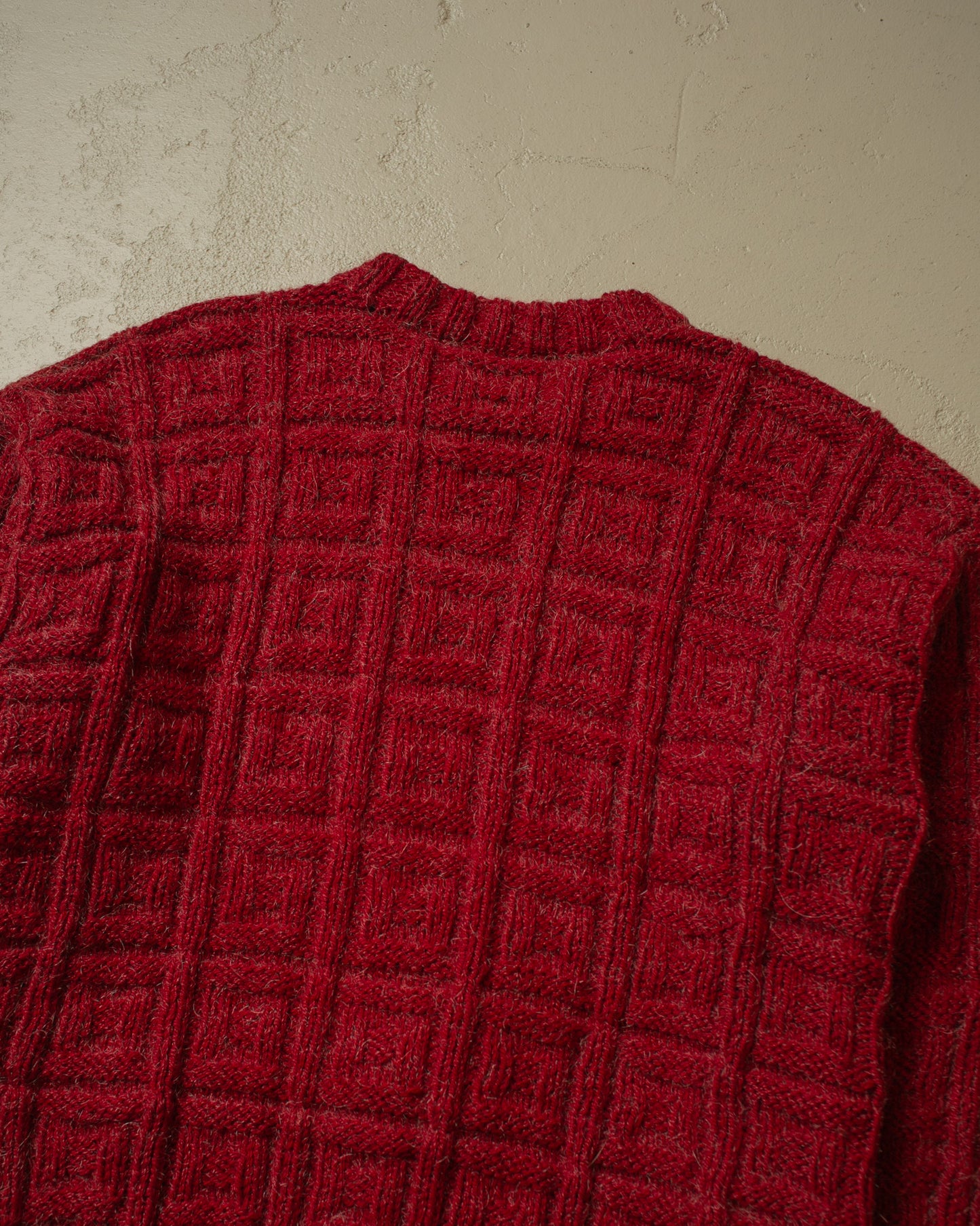 1970s Textured Homemade Knit Jacket burgundy - M/L