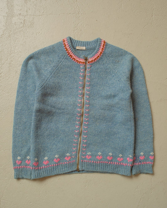 1970s Embroidered Knit Jacket blue - 128