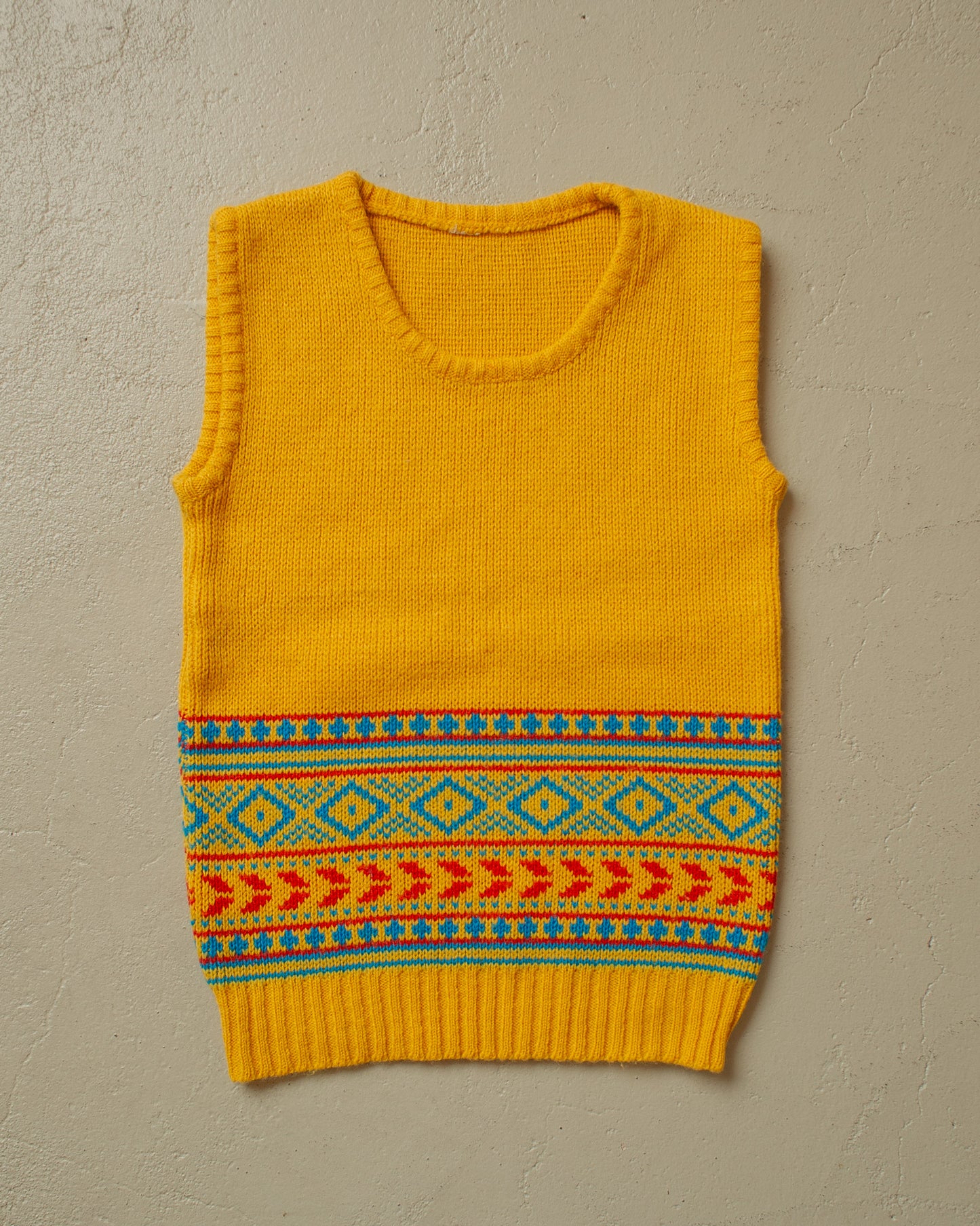 1970s Womens crazy Pattern Knit Vest yellow - XS