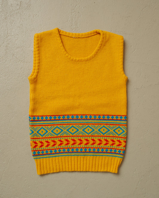 1970s Womens crazy Pattern Knit Vest yellow - XS