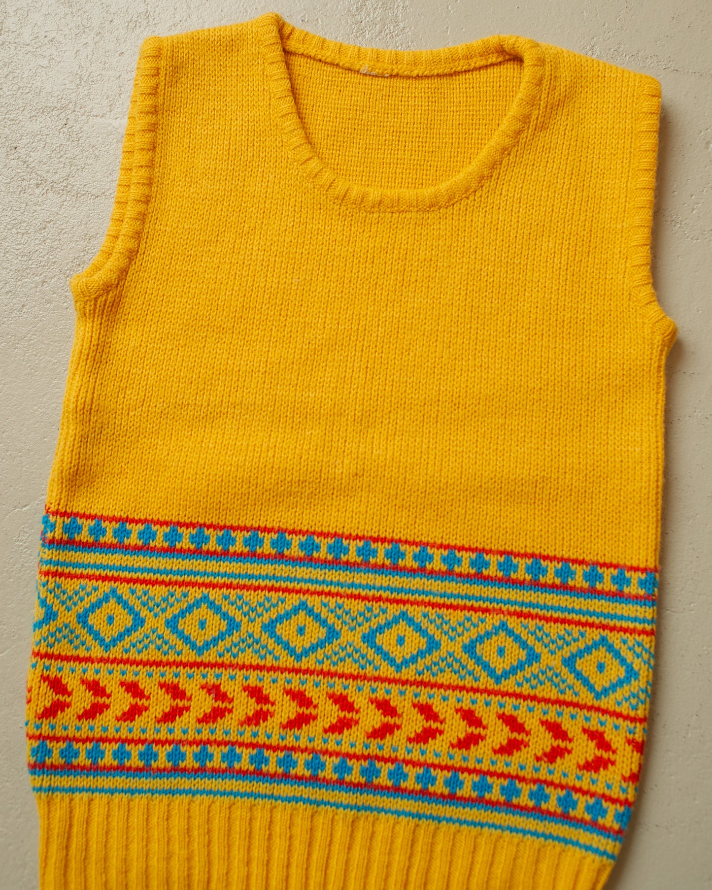 1970s Womens crazy Pattern Knit Vest yellow - XS