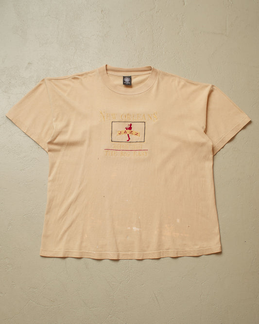 1990s stained New Orleans Jazz T-shirt beige - L/XL