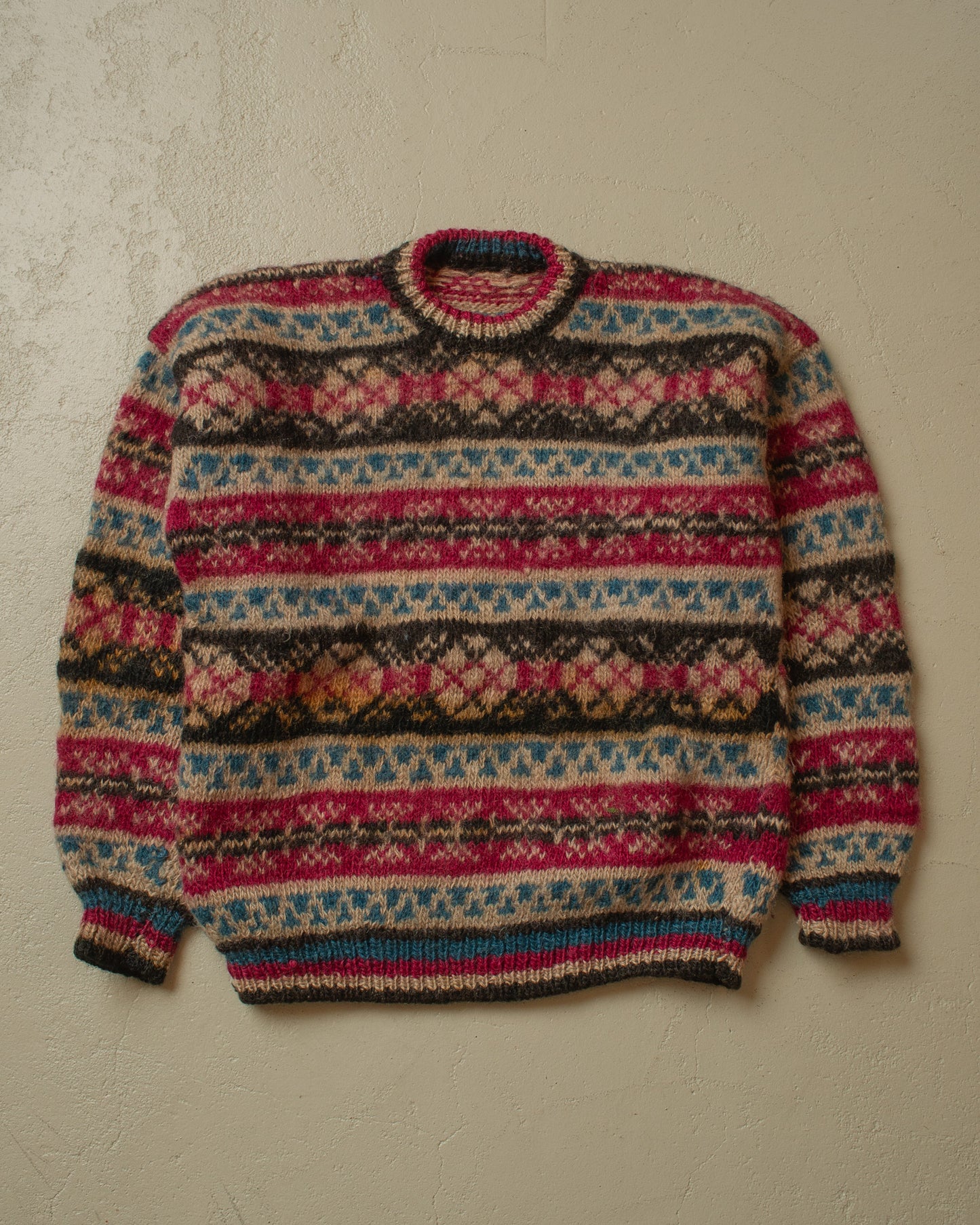 1970s/80s Handmade crazy Pattern Knit Sweater - M