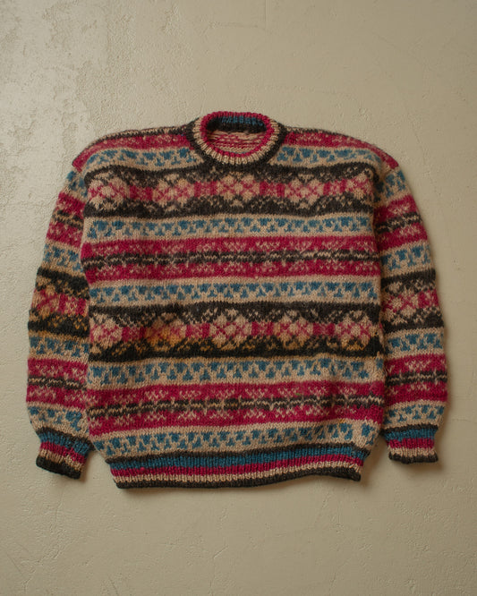 1970s/80s Handmade crazy Pattern Knit Sweater - M