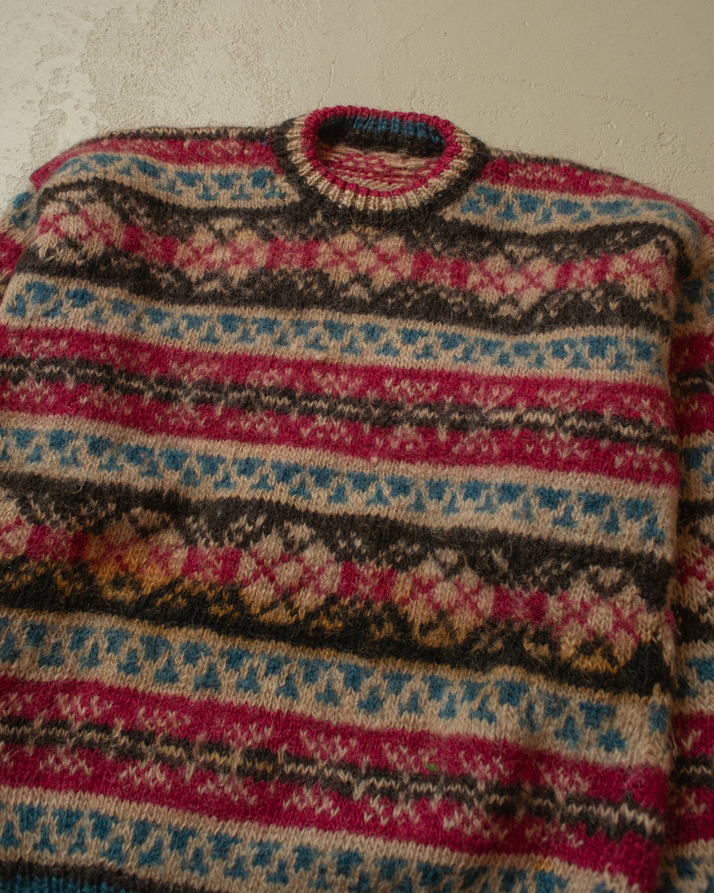 1970s/80s Handmade crazy Pattern Knit Sweater - M