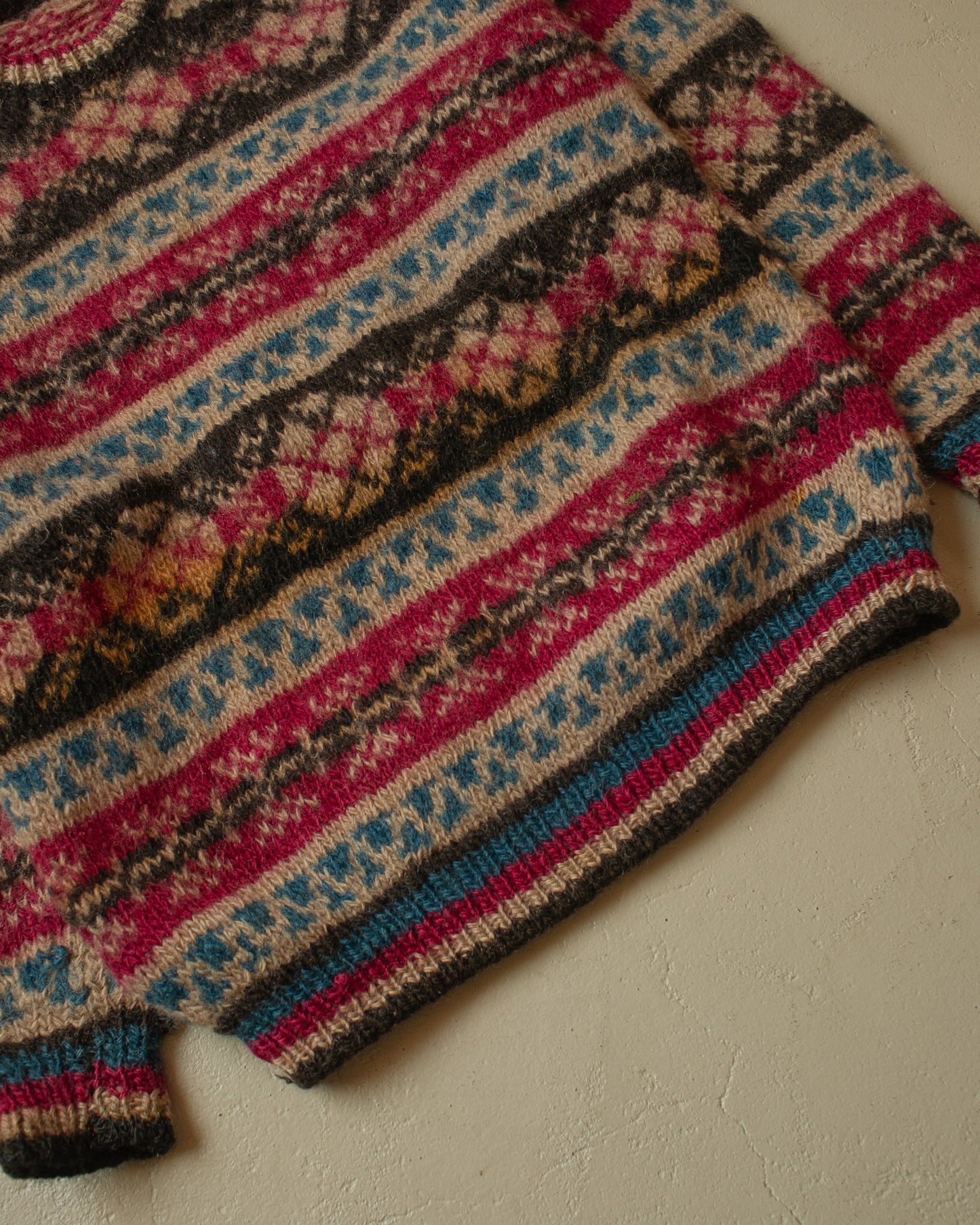 1970s/80s Handmade crazy Pattern Knit Sweater - M