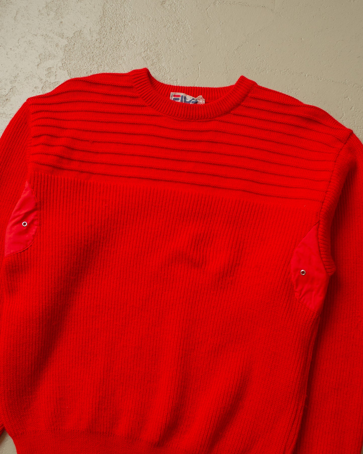 1980s Fila Textured Ski Knit Sweater red - M