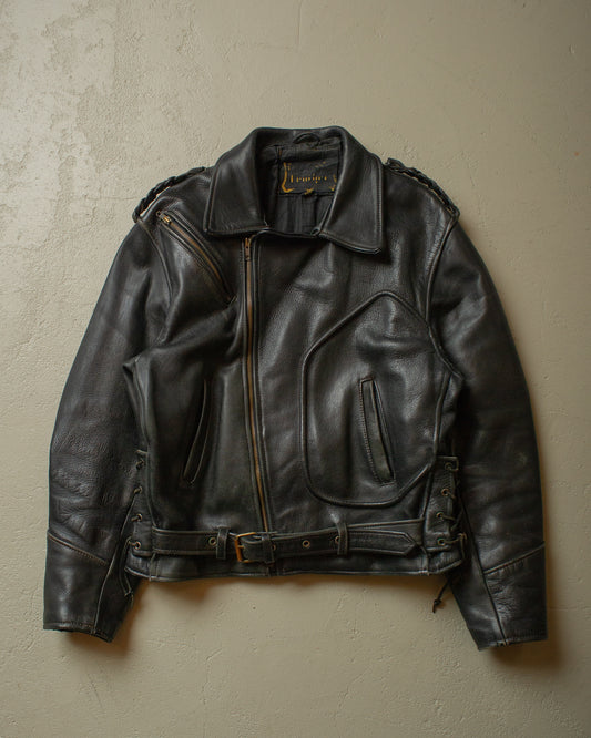 1980s Biker Leather Jacket black - L
