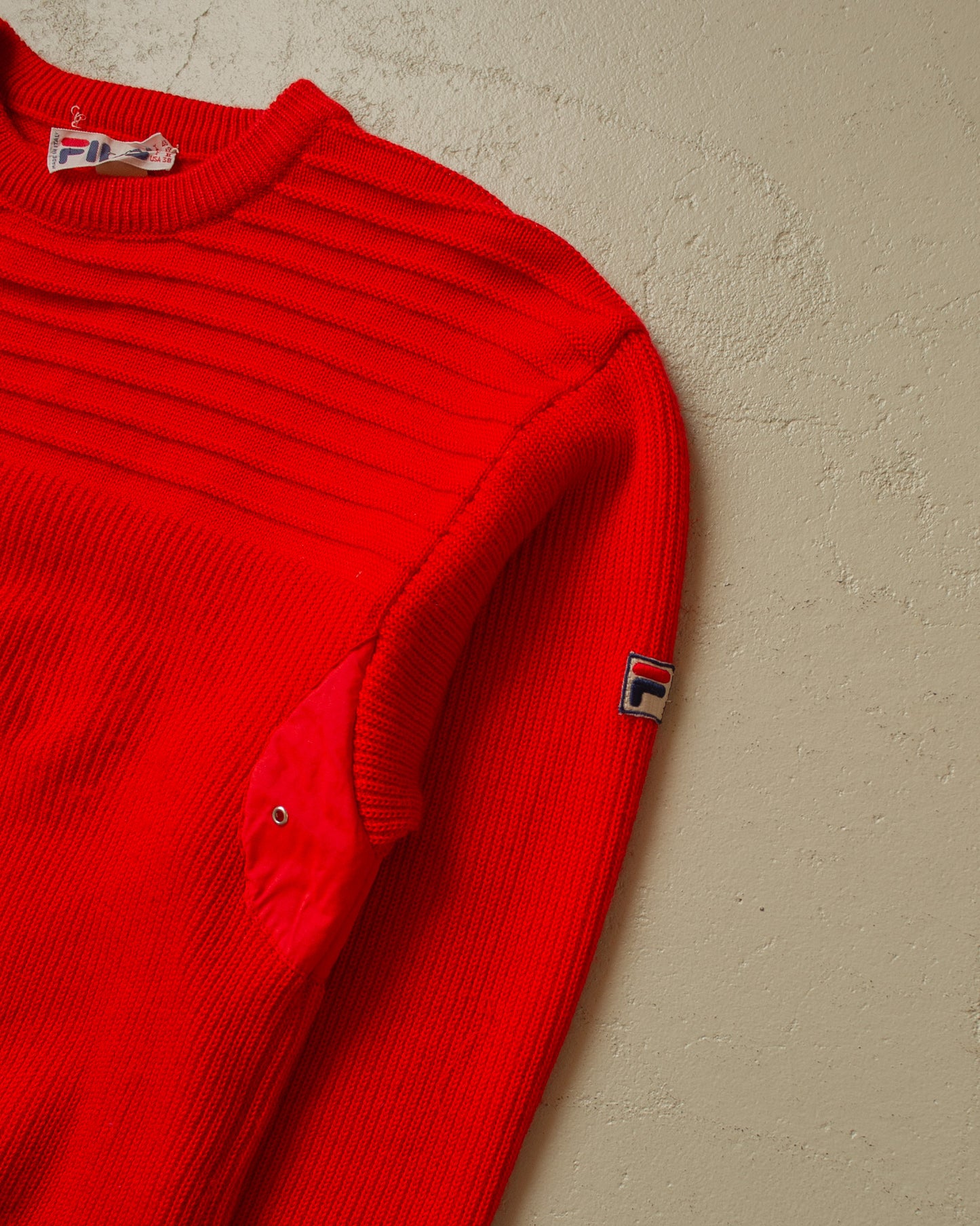 1980s Fila Textured Ski Knit Sweater red - M