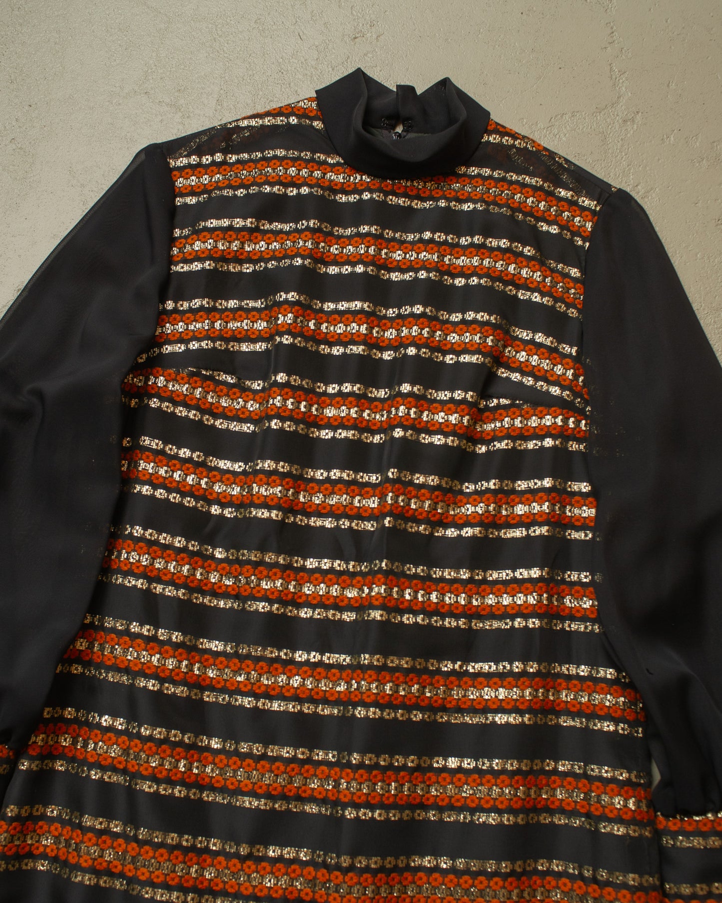 1970s Womens striped Pattern Long Dress black - S/M