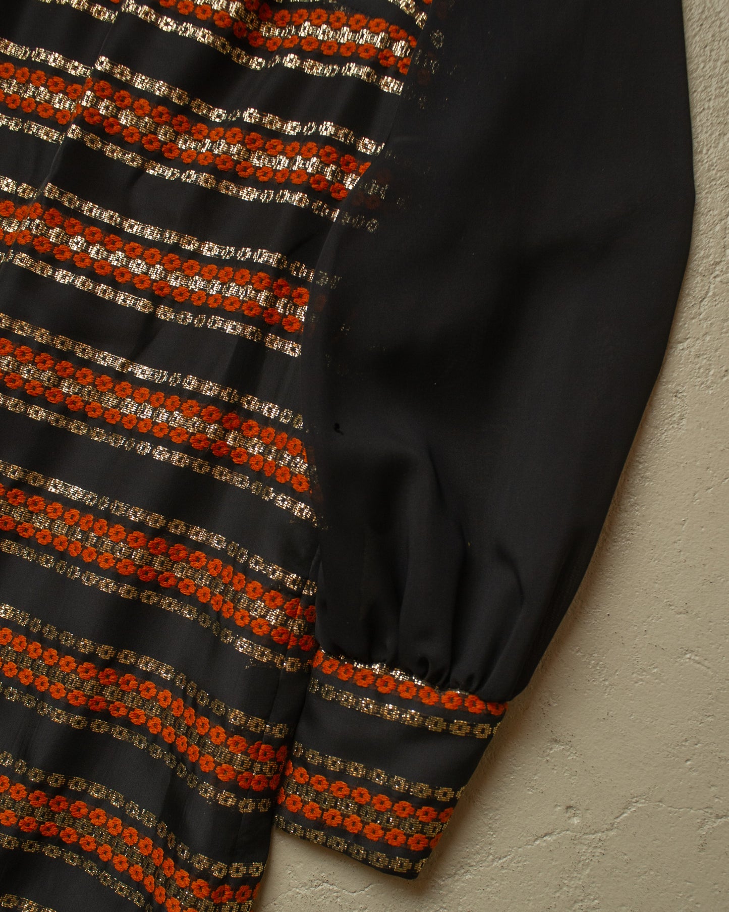 1970s Womens striped Pattern Long Dress black - S/M