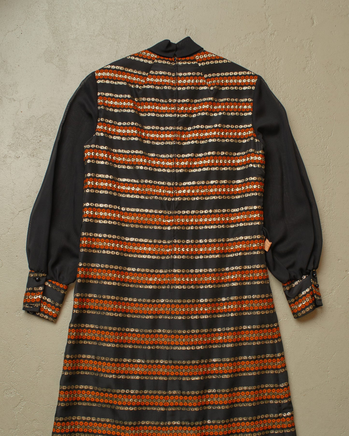 1970s Womens striped Pattern Long Dress black - S/M