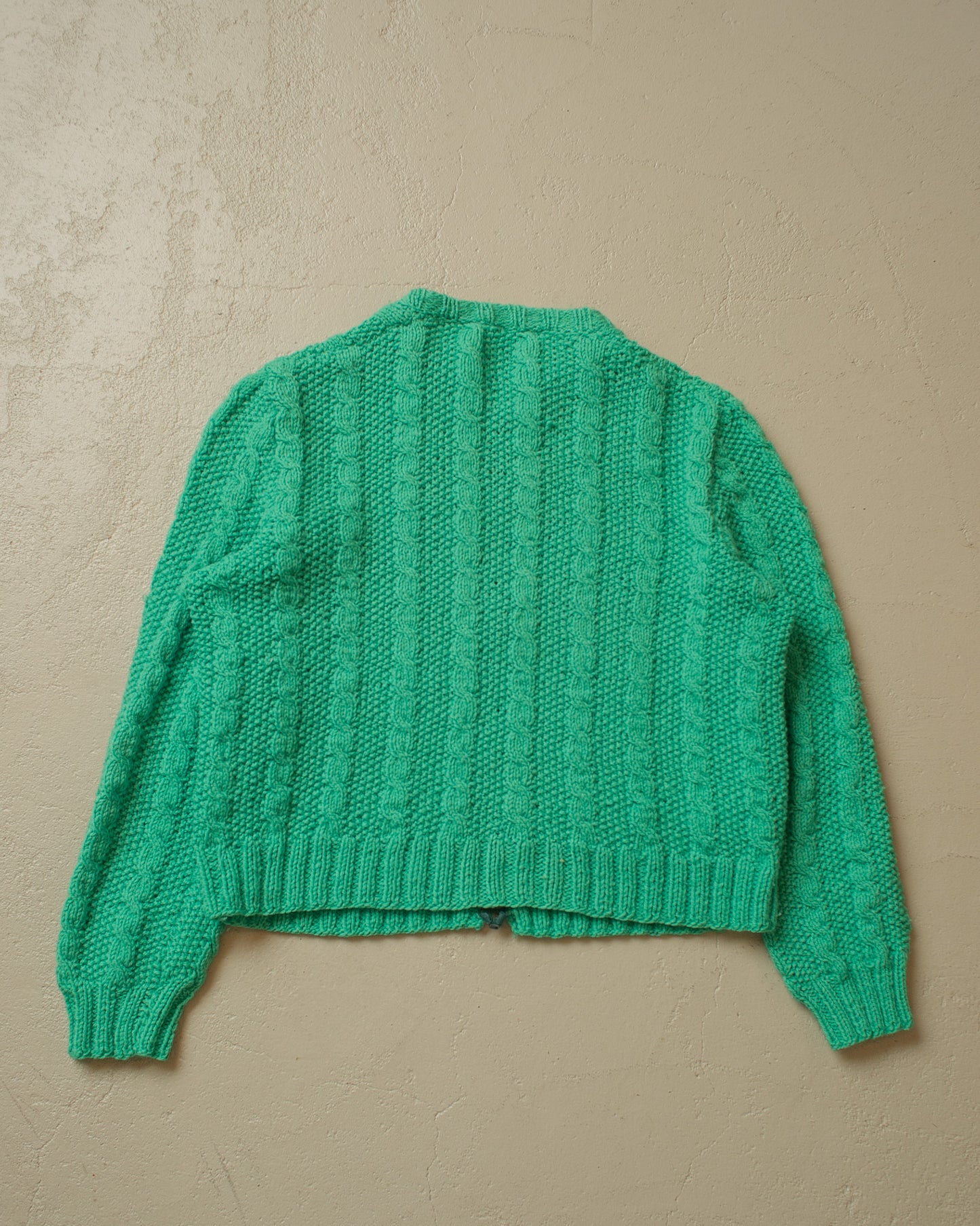 1980s Handmade Womens Cable Knit Jacket green - M/L