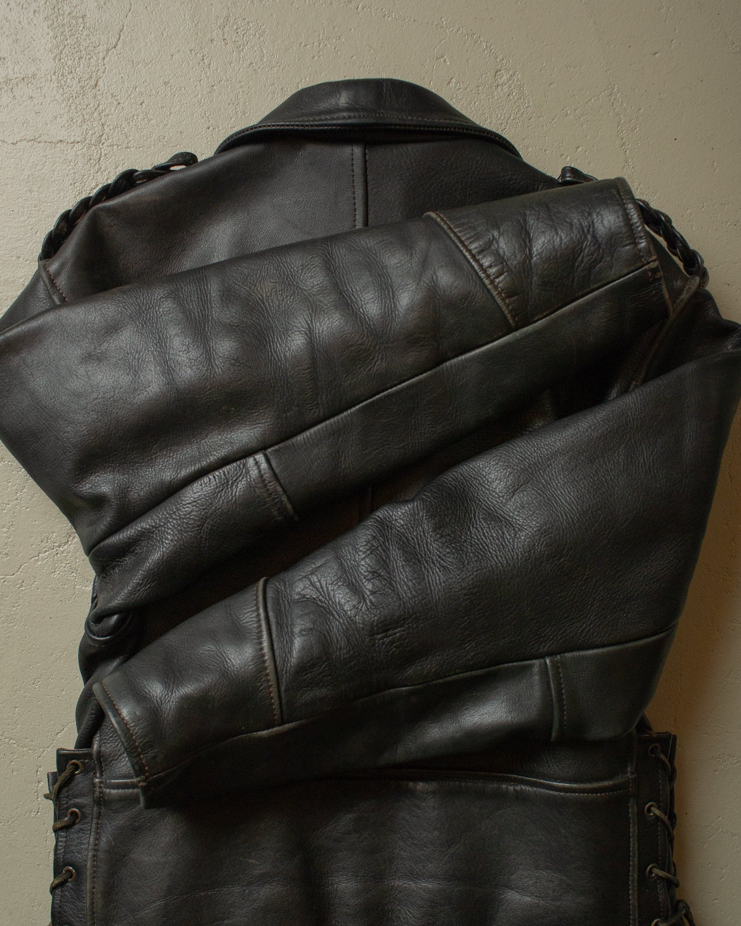 1980s Biker Leather Jacket black - L