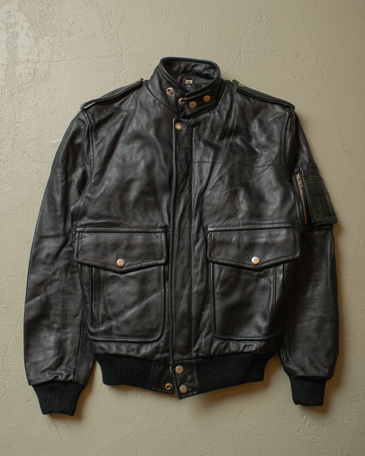 1980s lined Bomber Leather Jacket black - XS/S