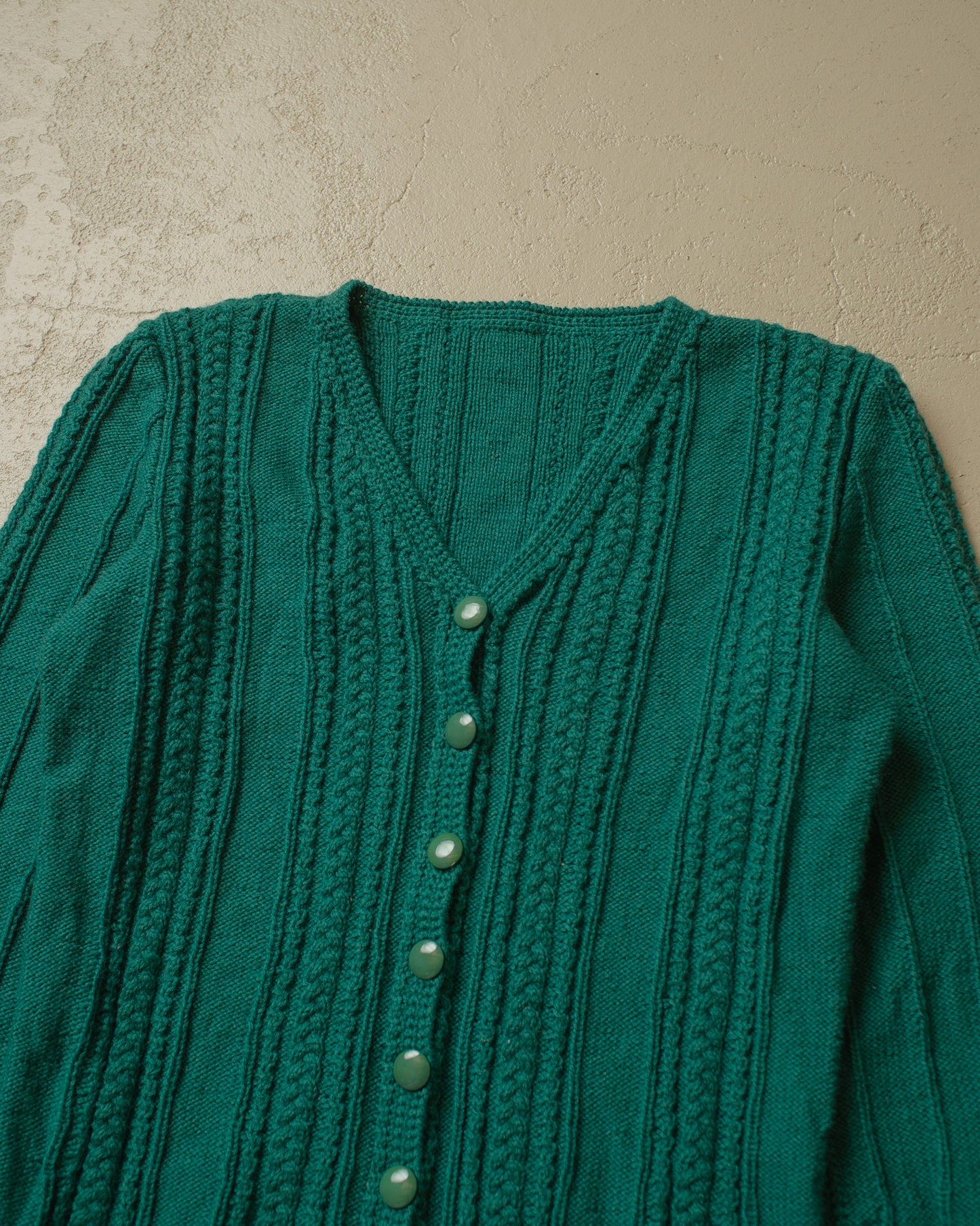 1960s Handmade Womens Knit Jacket green - S