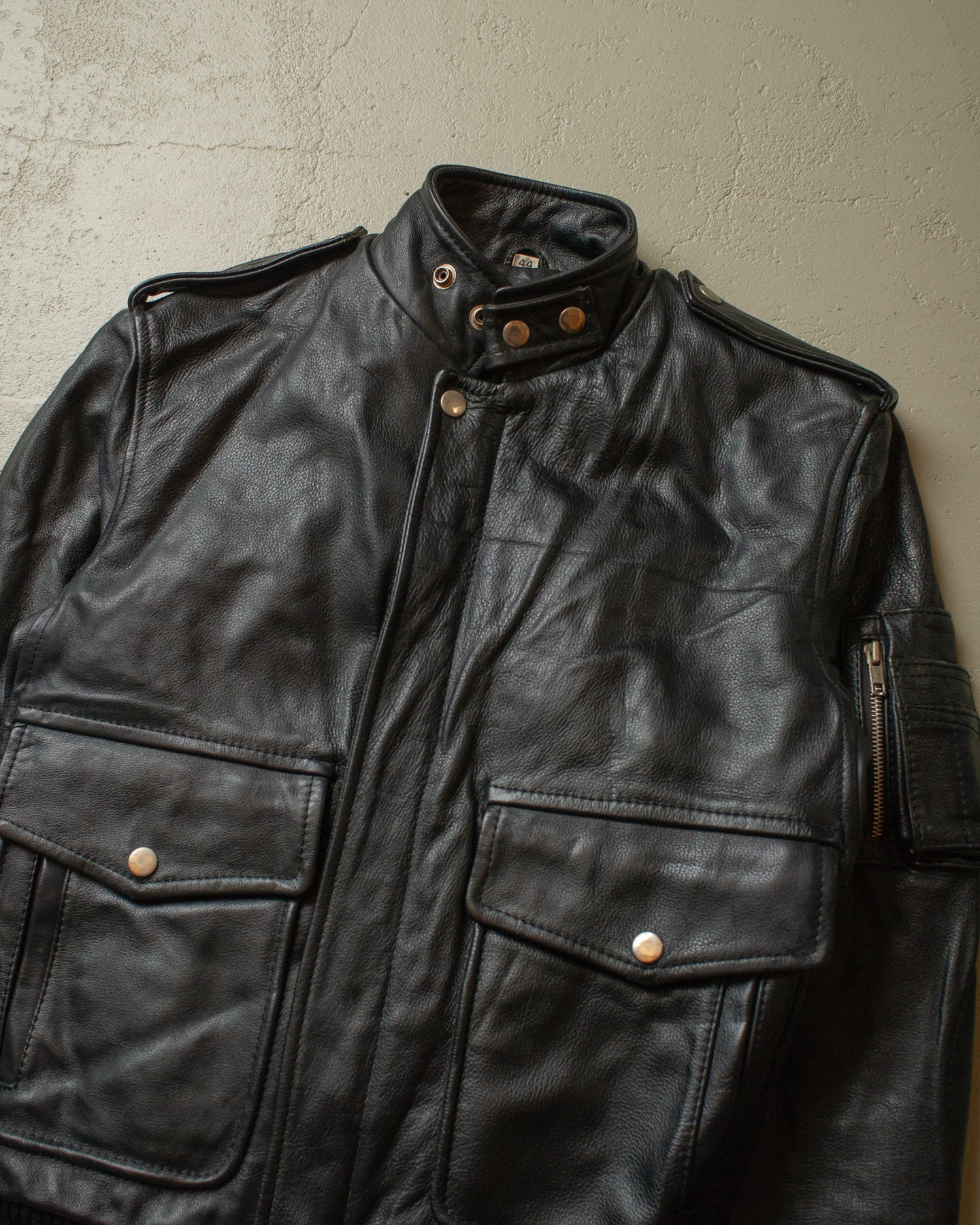 1980s lined Bomber Leather Jacket black - XS/S