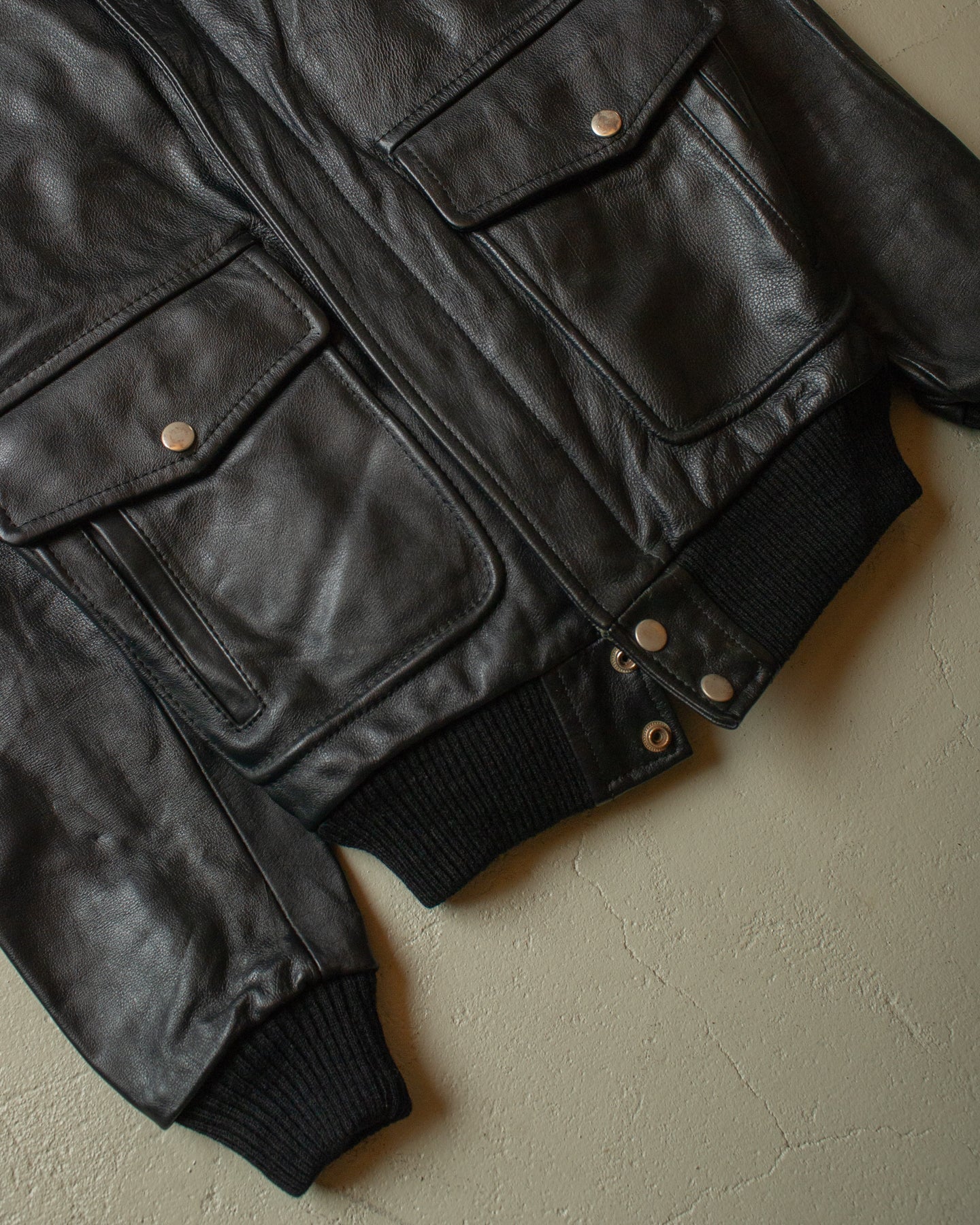 1980s lined Bomber Leather Jacket black - XS/S