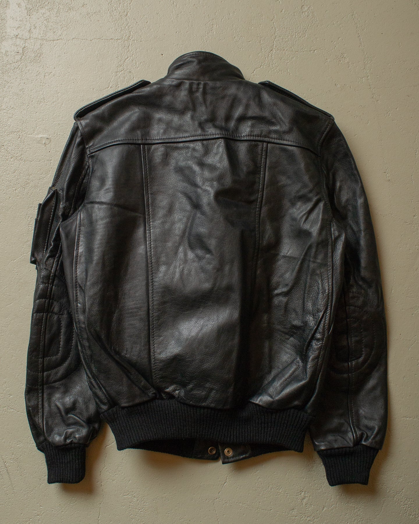 1980s lined Bomber Leather Jacket black - XS/S